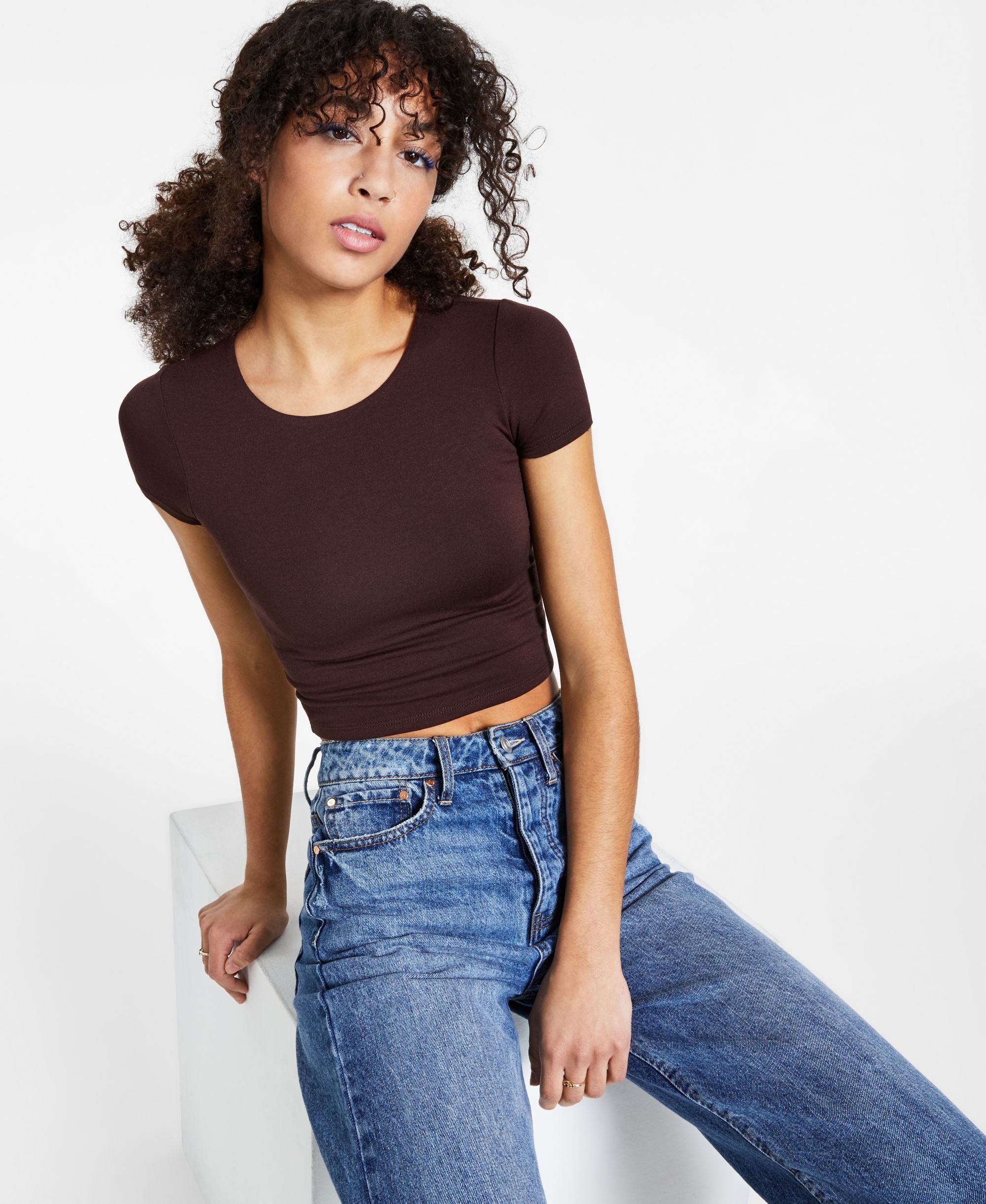 Bar III Crepe Cropped T-Shirt