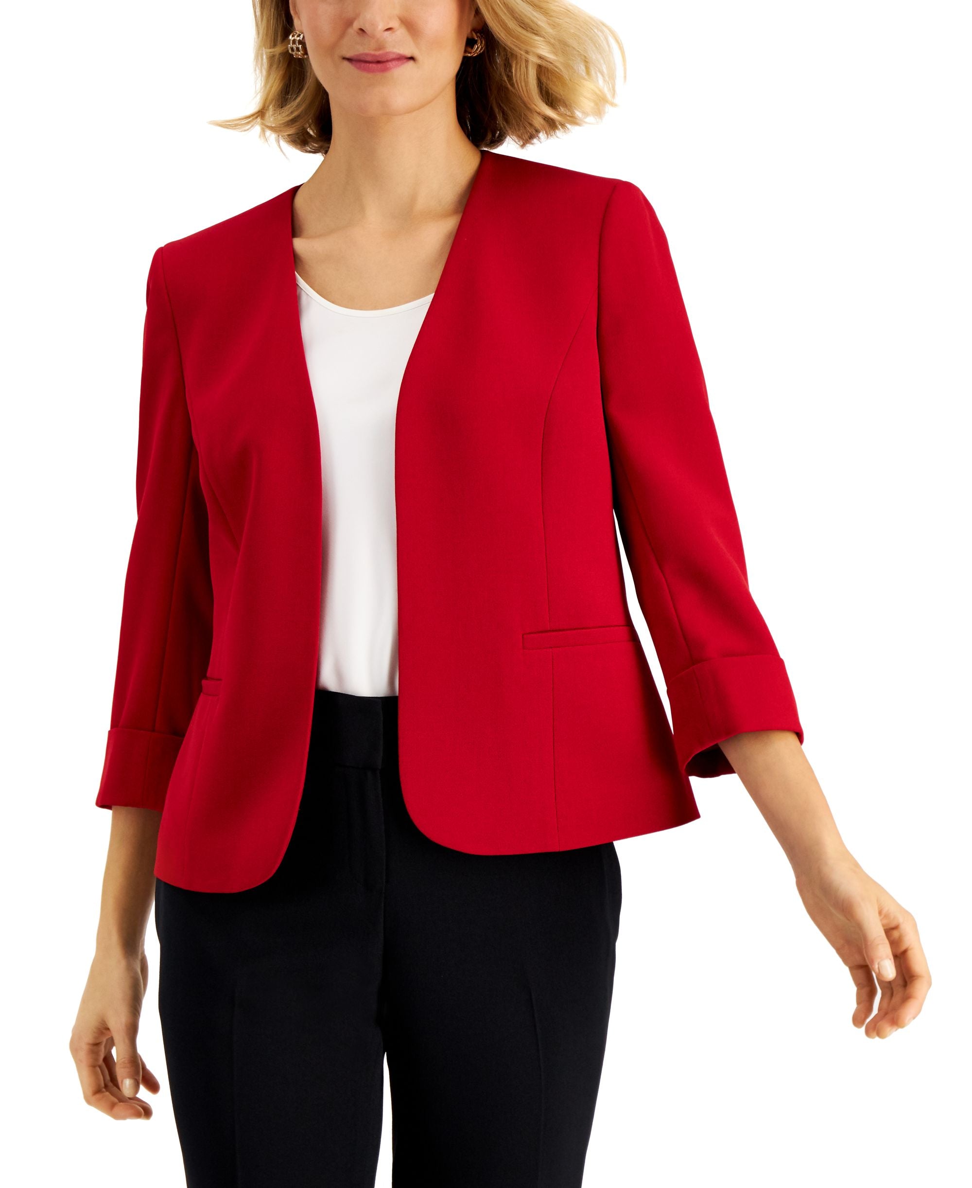 Collarless Cuffed Blazer