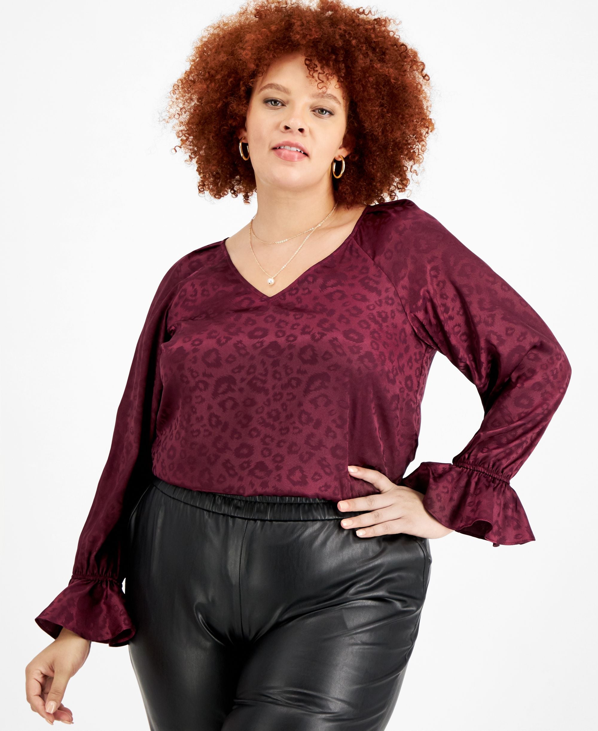 Bar III Plus Size Animal Jacquard Blouse