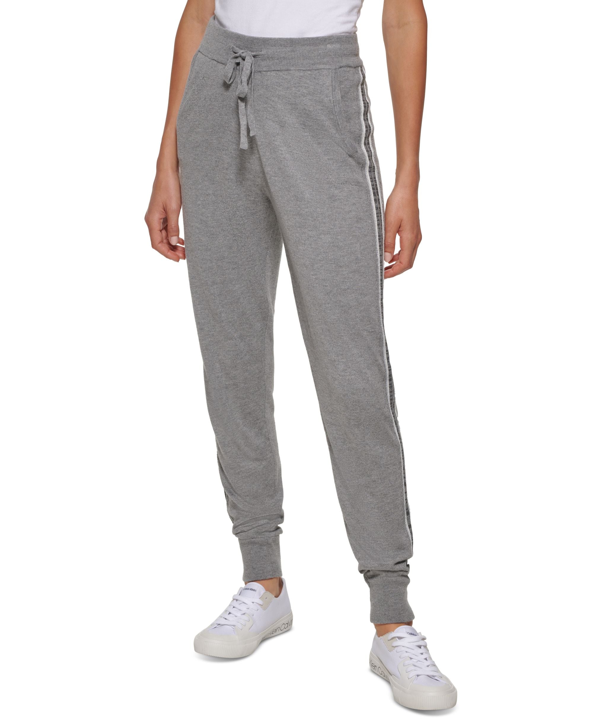 Metallic Side Stripe Sweater Jogger Pants