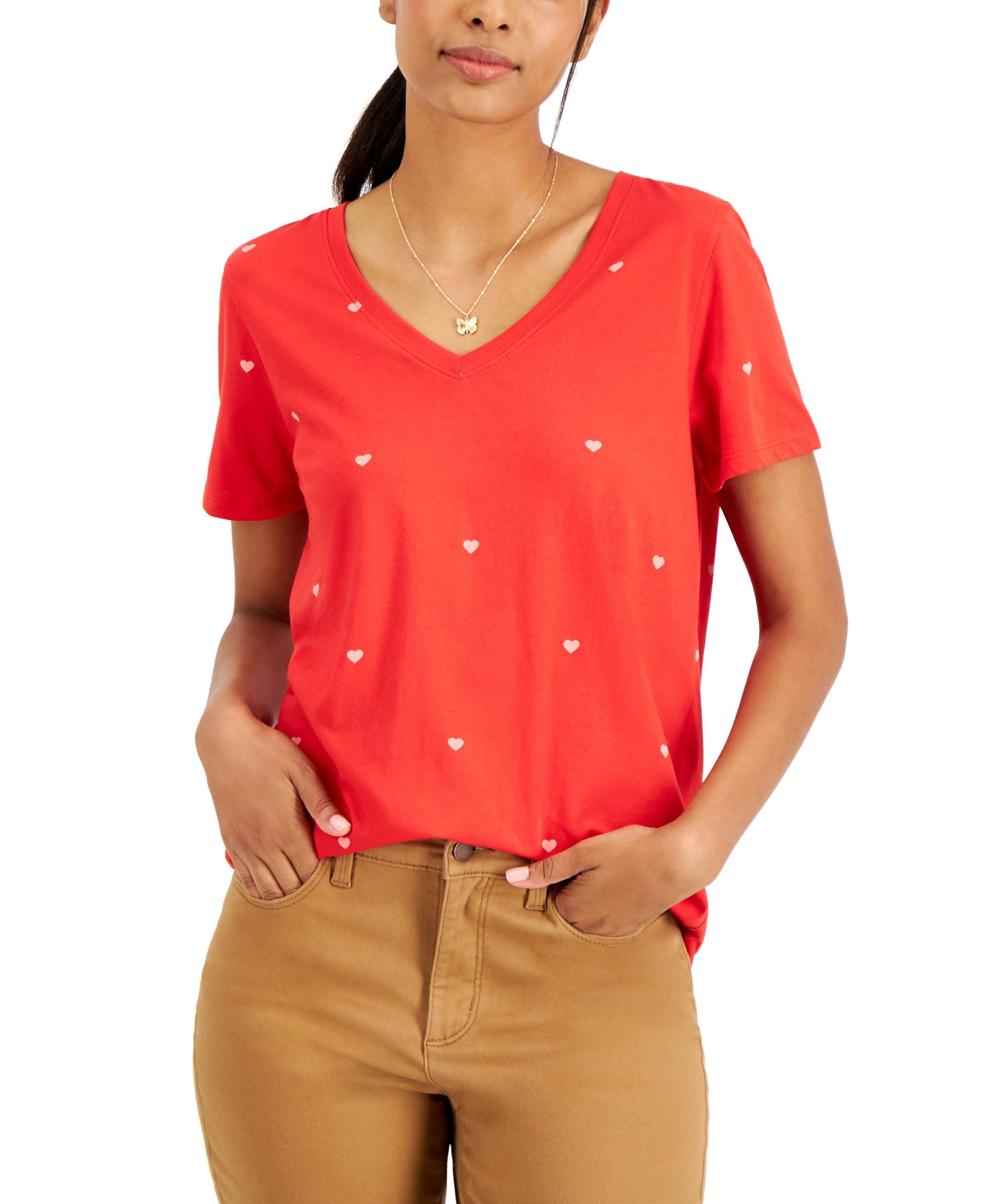 Style & Co Heart Print Classic Short Sleeve T-Shirt