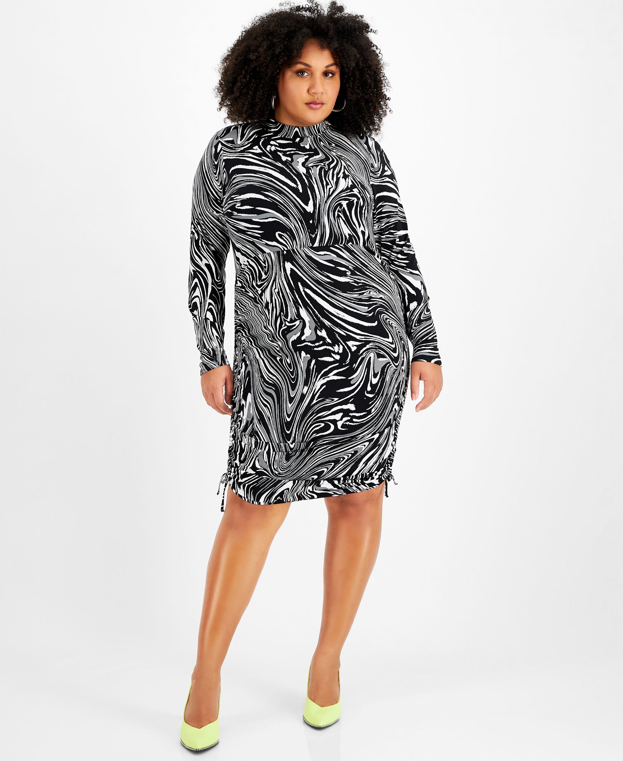 Bar III Plus Size Printed Mock Neck Dress