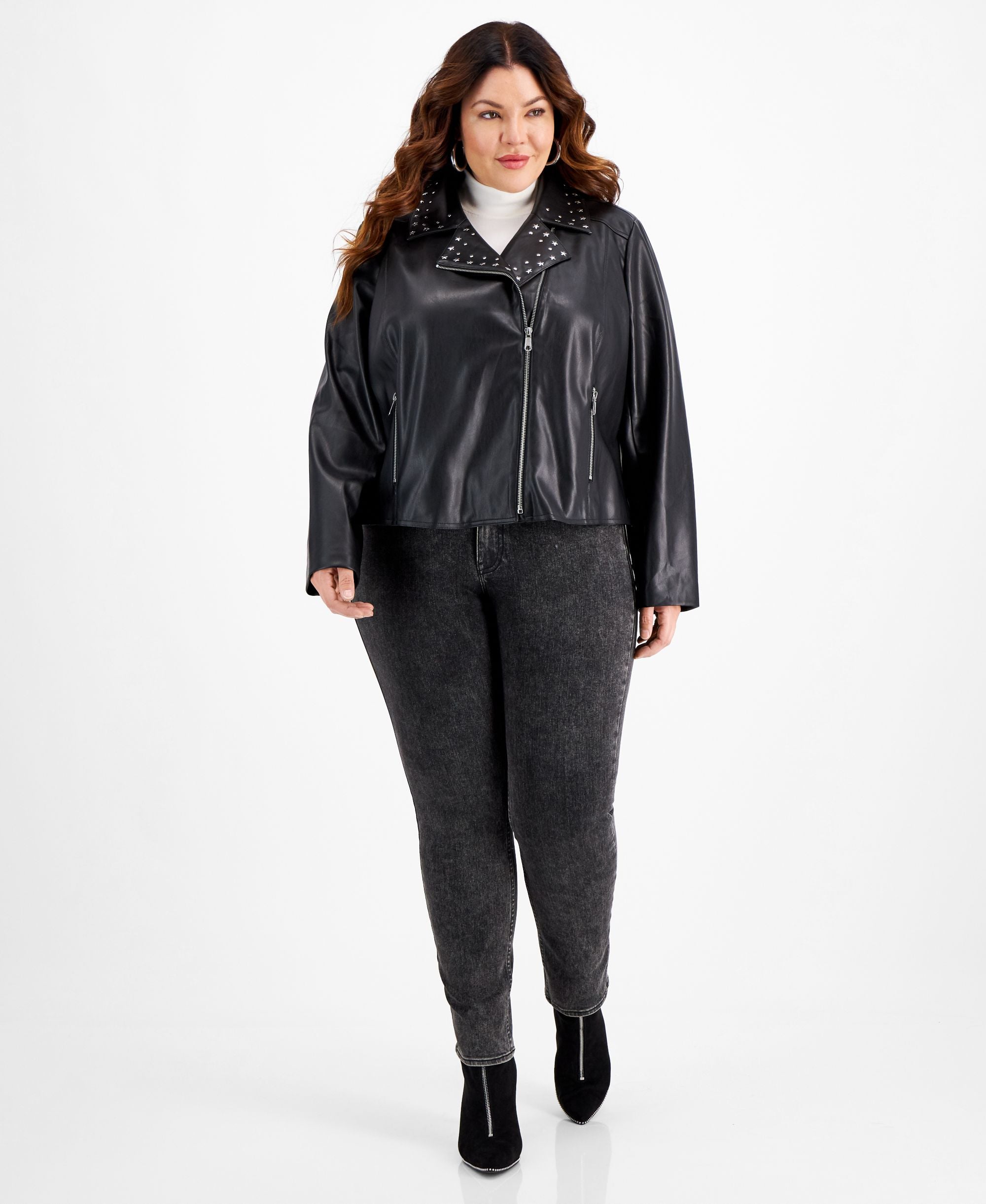 Bar III Plus Size Studded Faux Leather Jacket