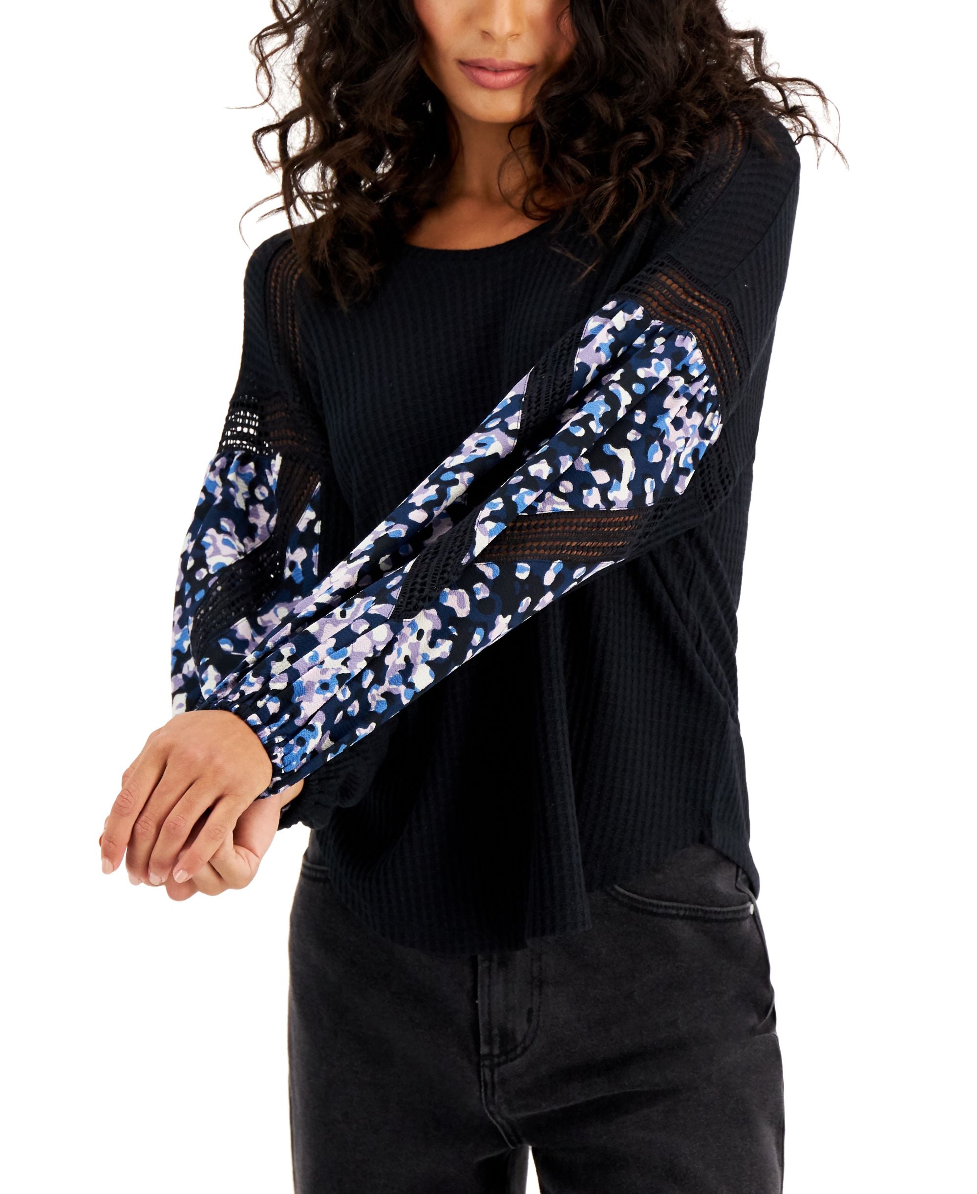 Fever Woven Sleeve Waffle Top