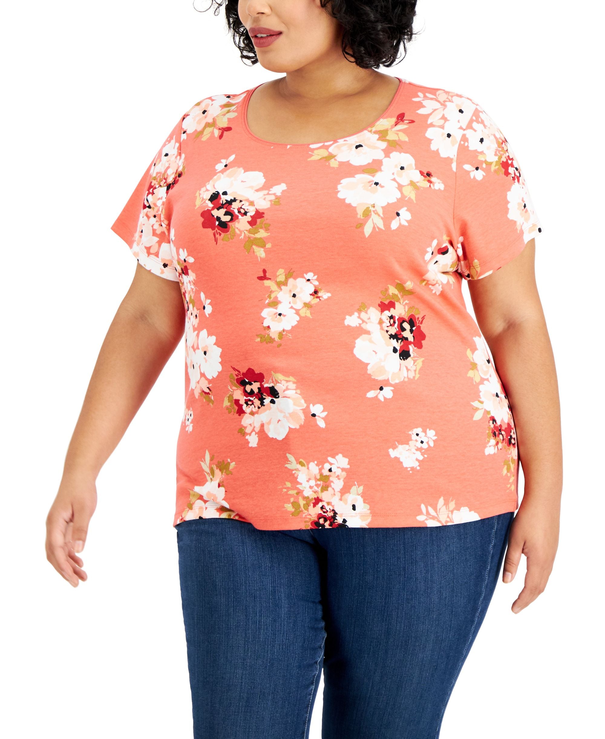Karen Scott Plus Size Dahlia Sketch Scoop Neck Top