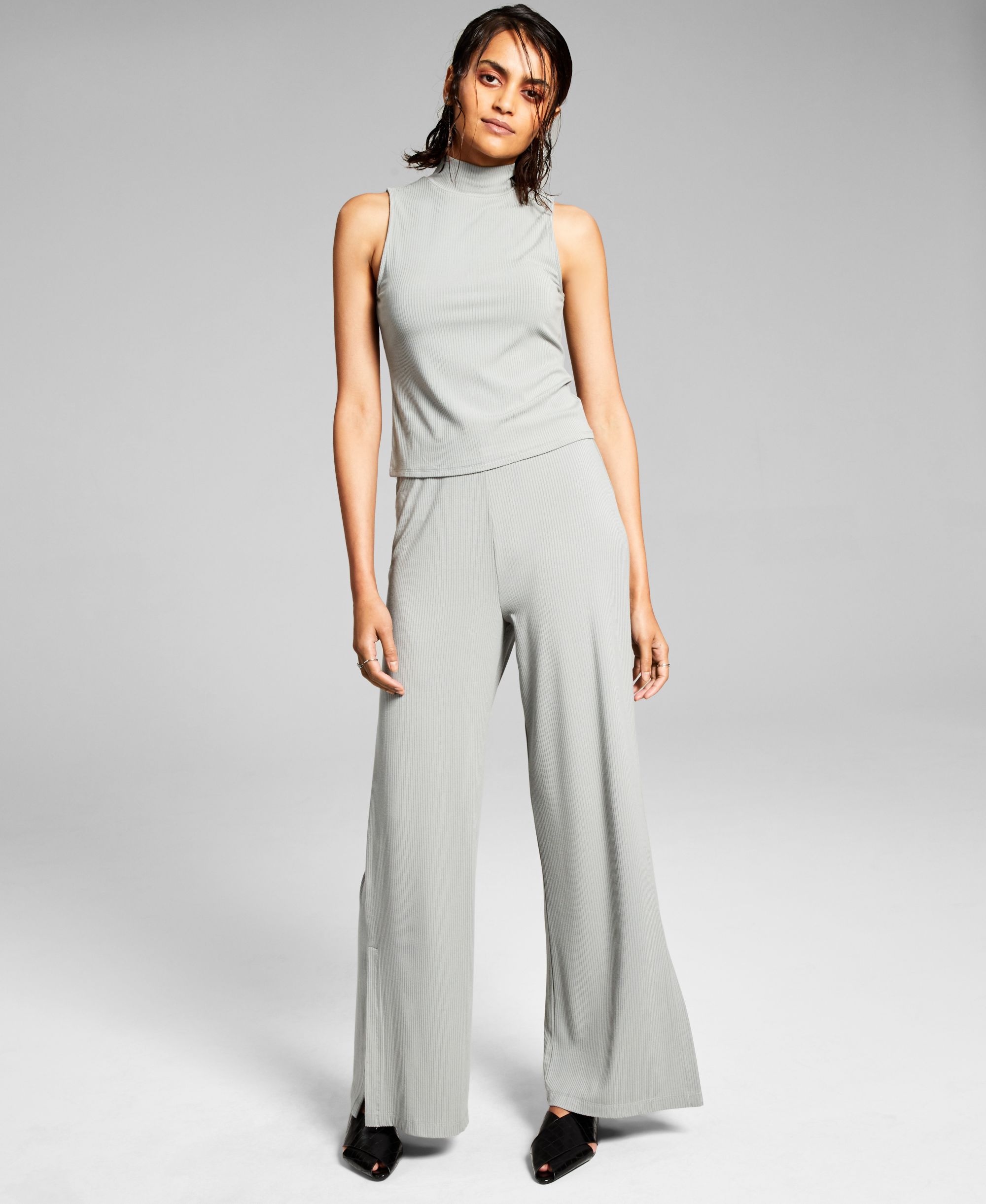 Now This Womens Ribbed Wide Leg Pants