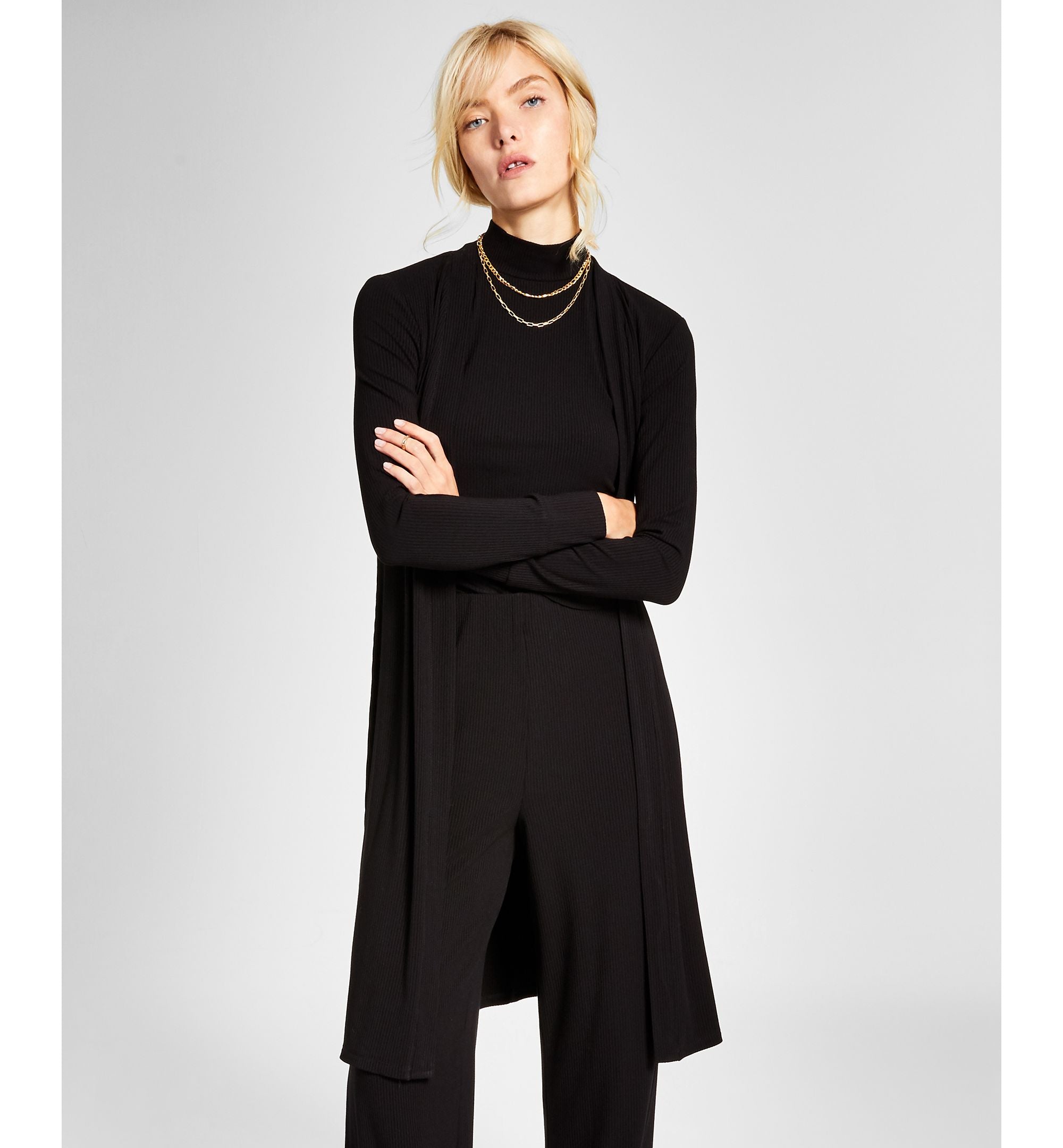 And Now This Womens Maxi Ribbed Duster Cardigan