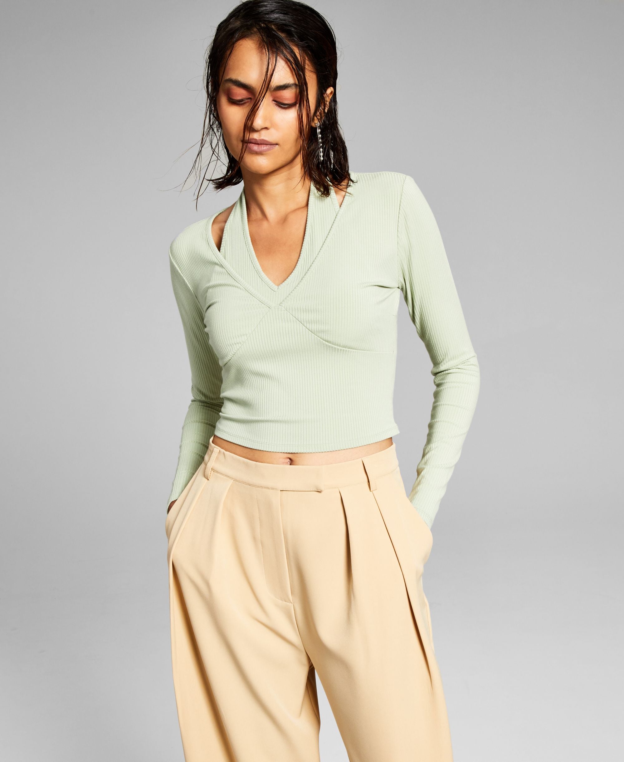 Now This Womens Ribbed Halter Neck Top