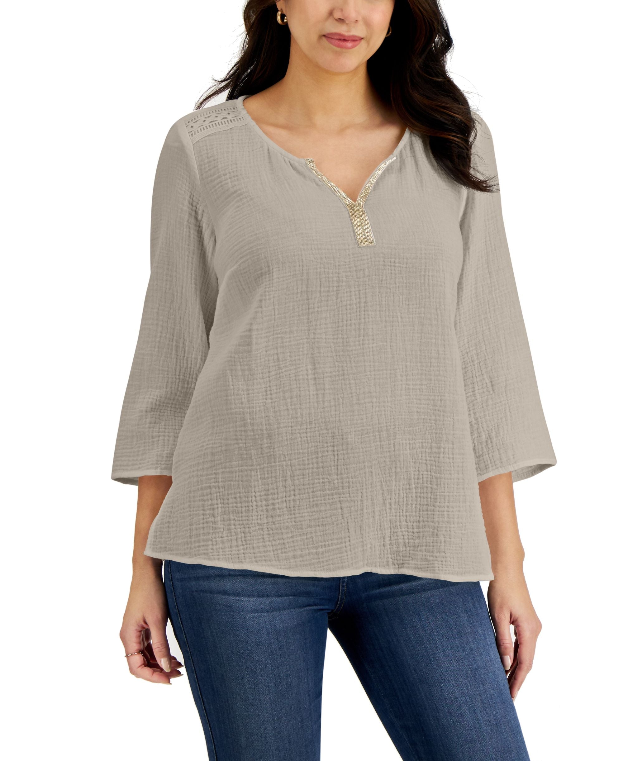 JM Collection Gauze 3/4 Sleeve Top