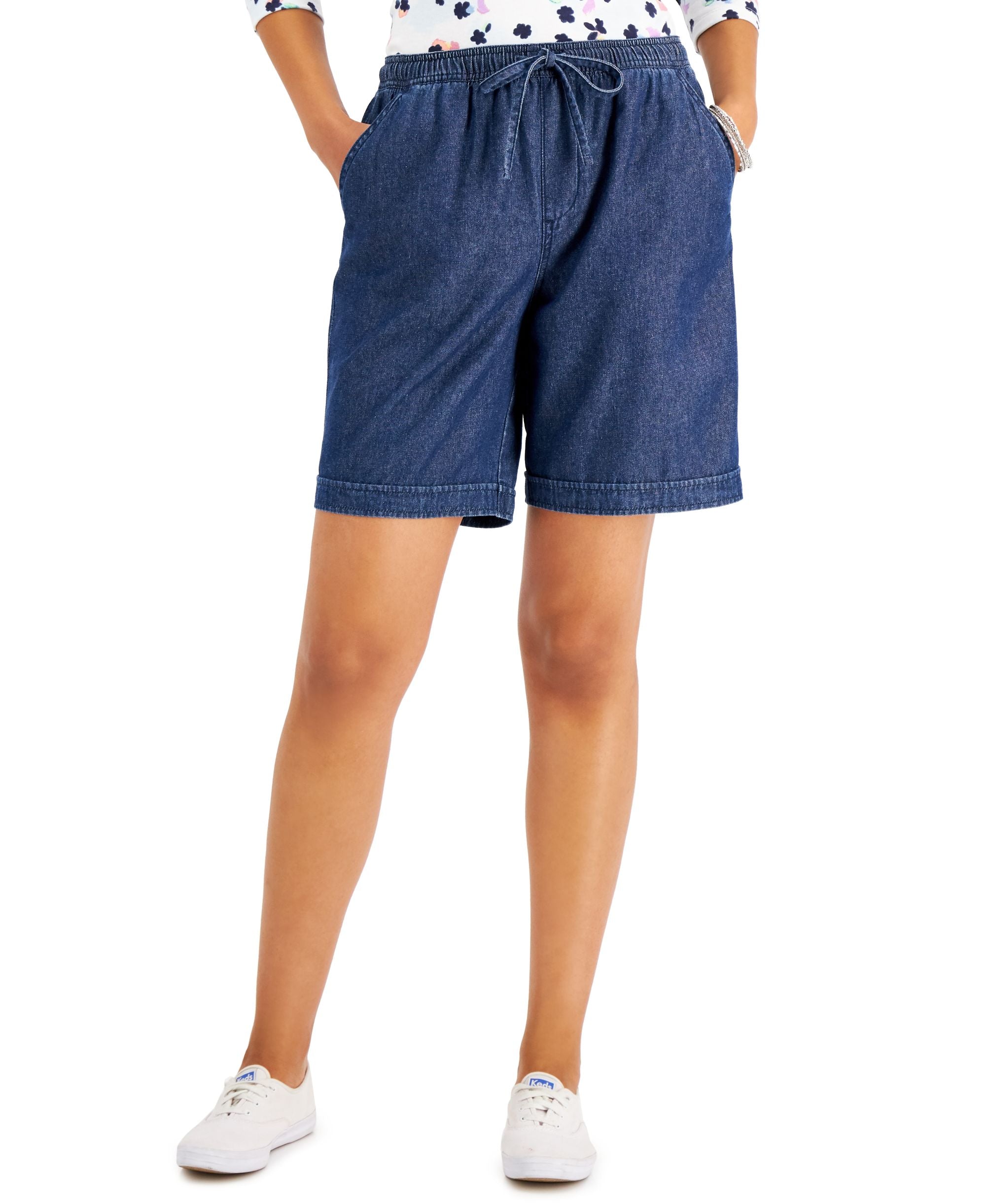 Karen Scott Womens Gemma Denim Drawstring Shorts