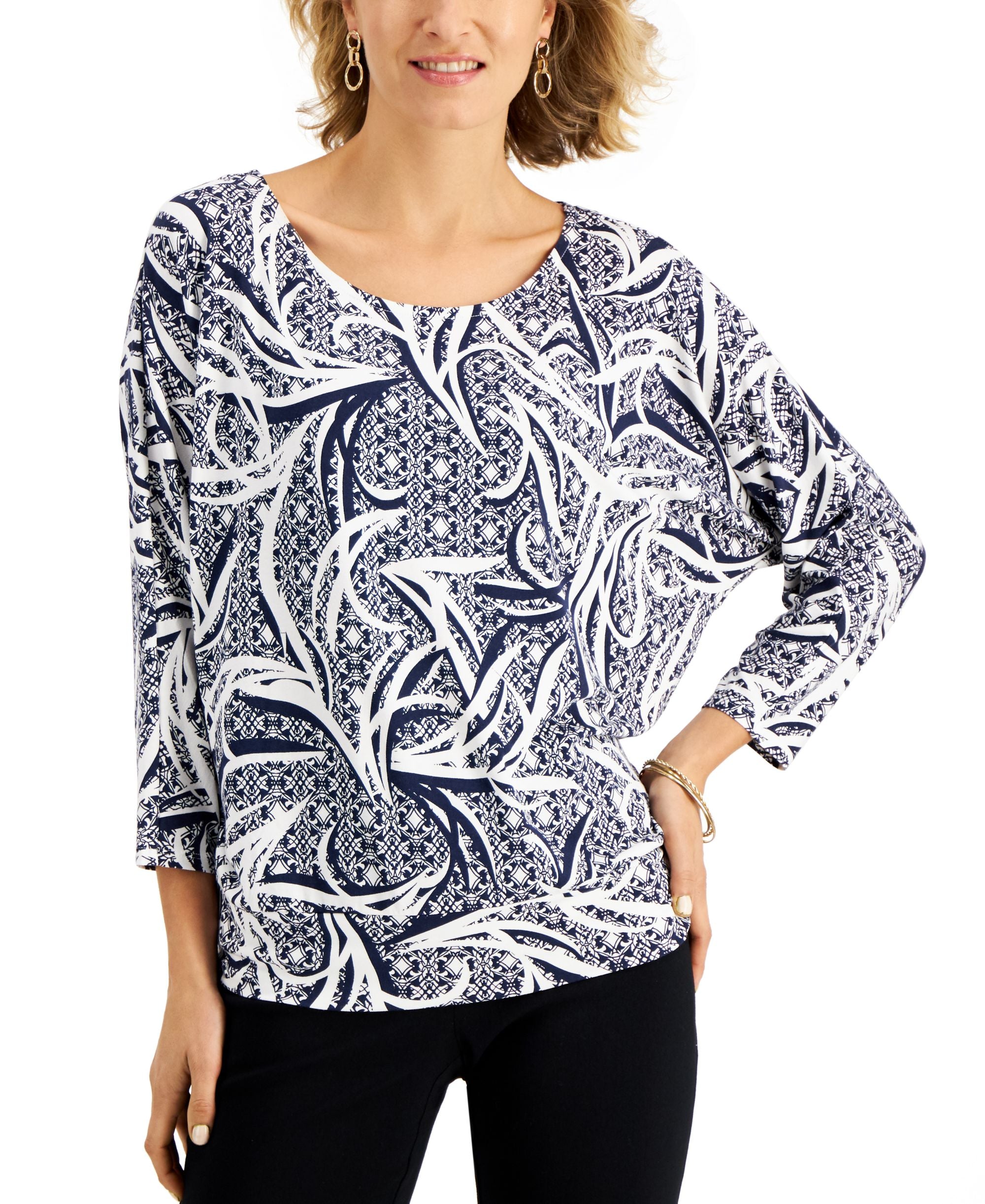 JM Collection Petite Printed Dolman Sleeve Top