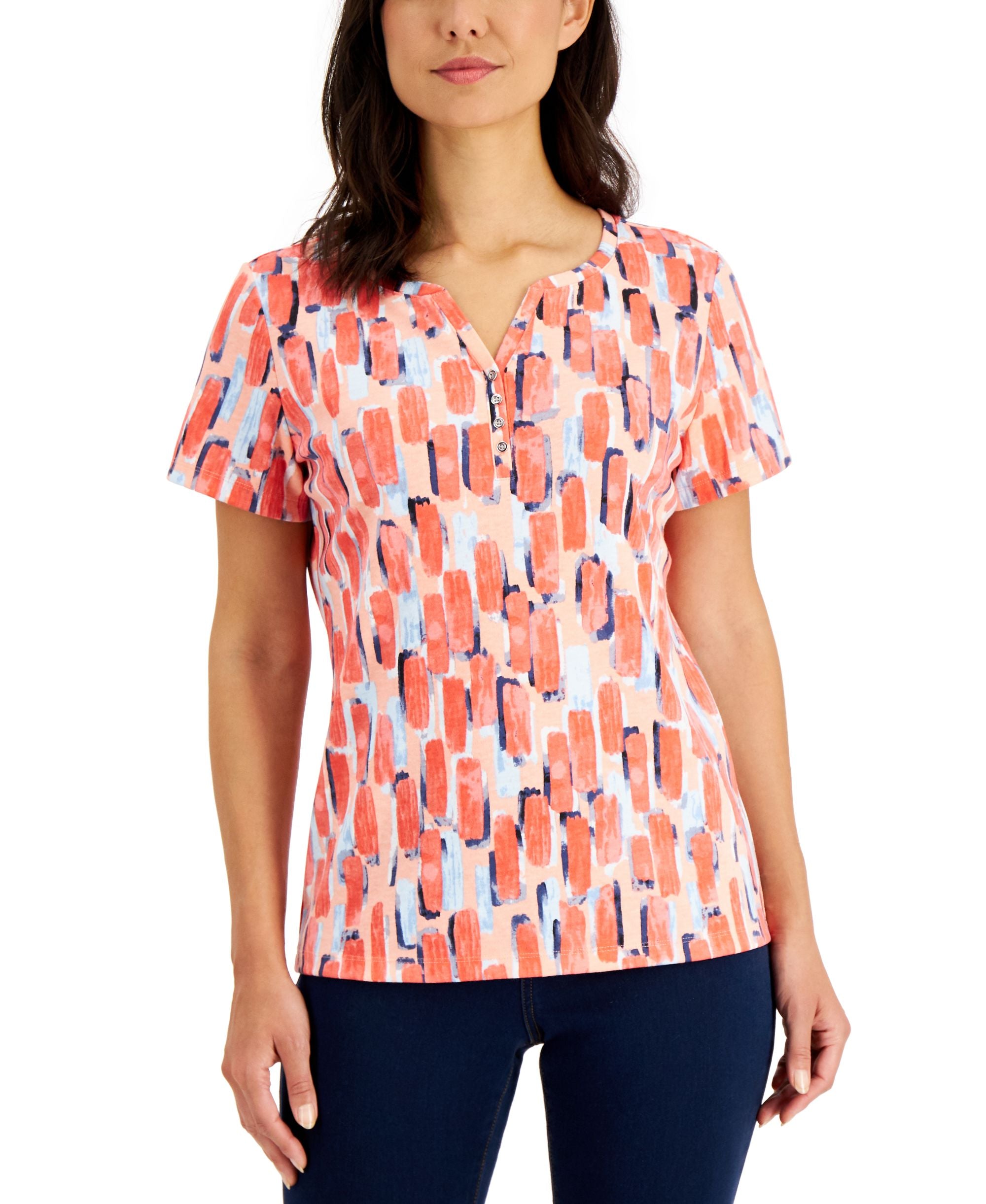 Karen Scott Printed Short Sleeve Henley