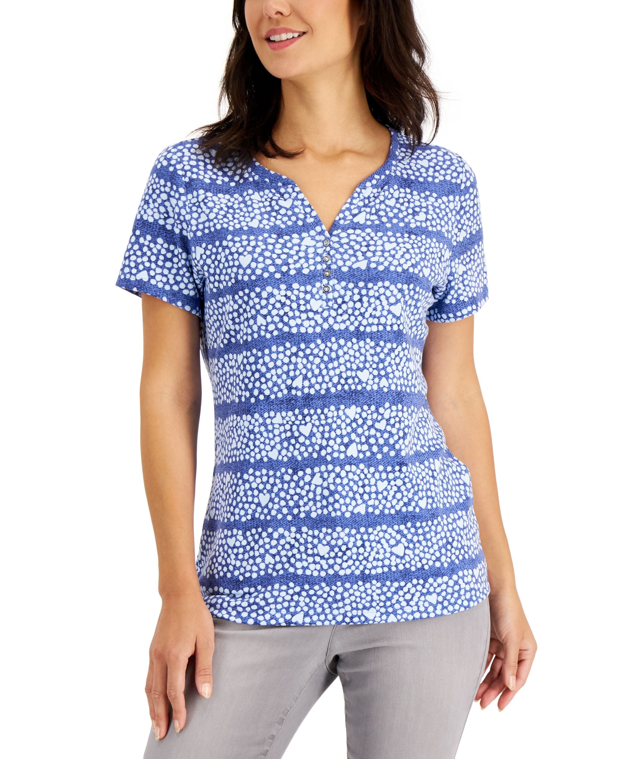 Karen Scott Printed Short Sleeve Henley