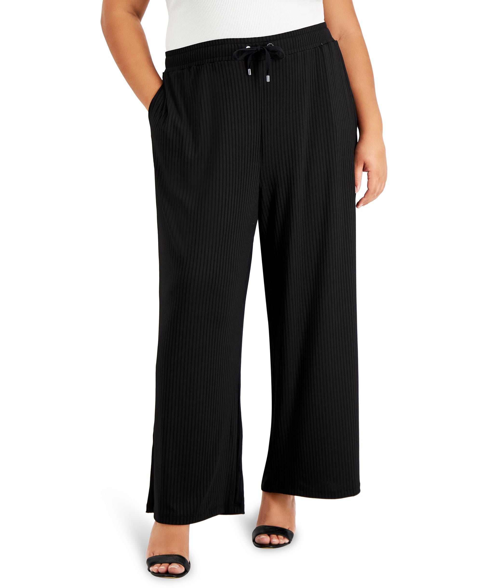 Calvin Klein Plus Size Ribbed Wide Leg Pants