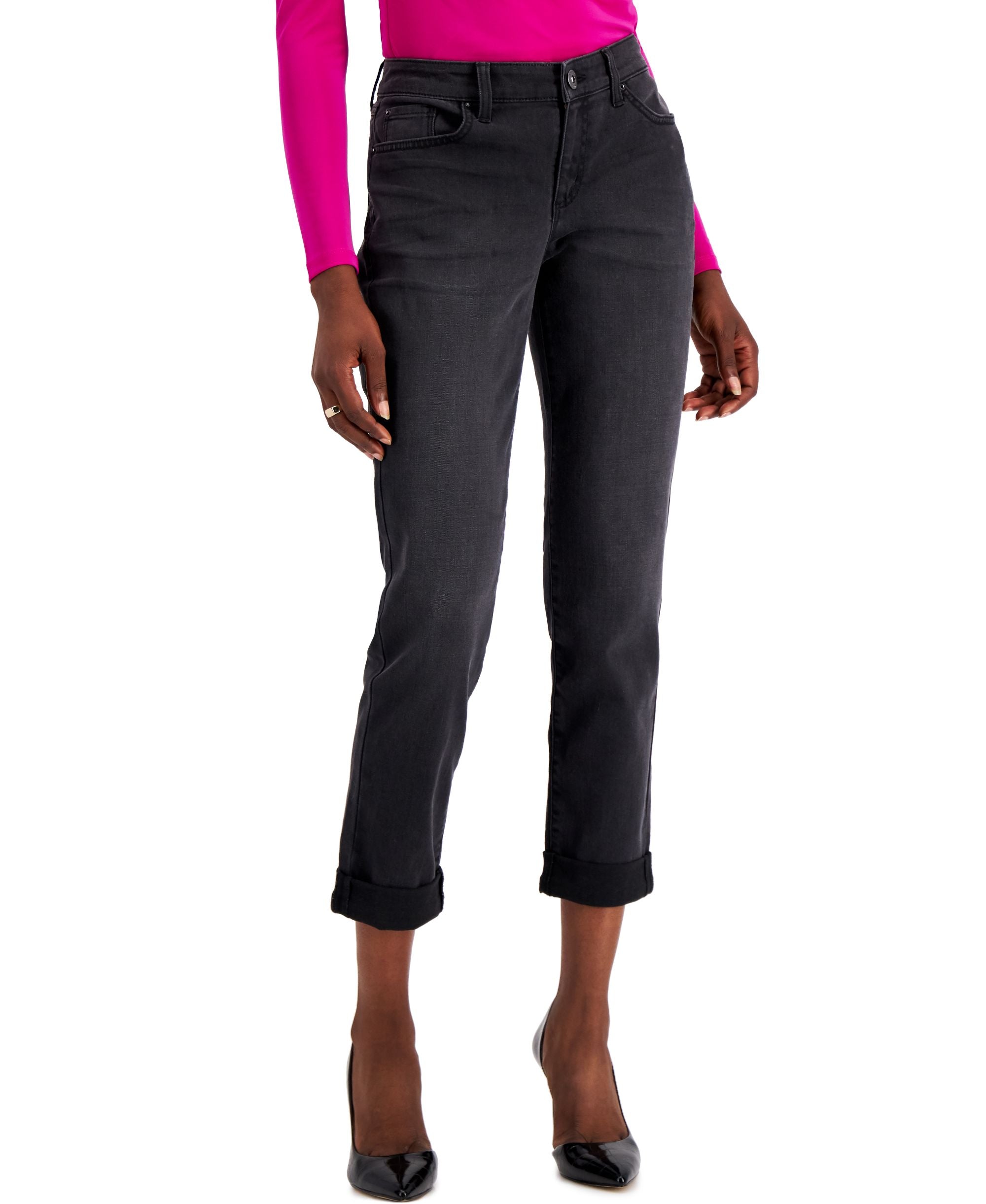 Women's Mid Rise Ripped Straight-Leg Jeans