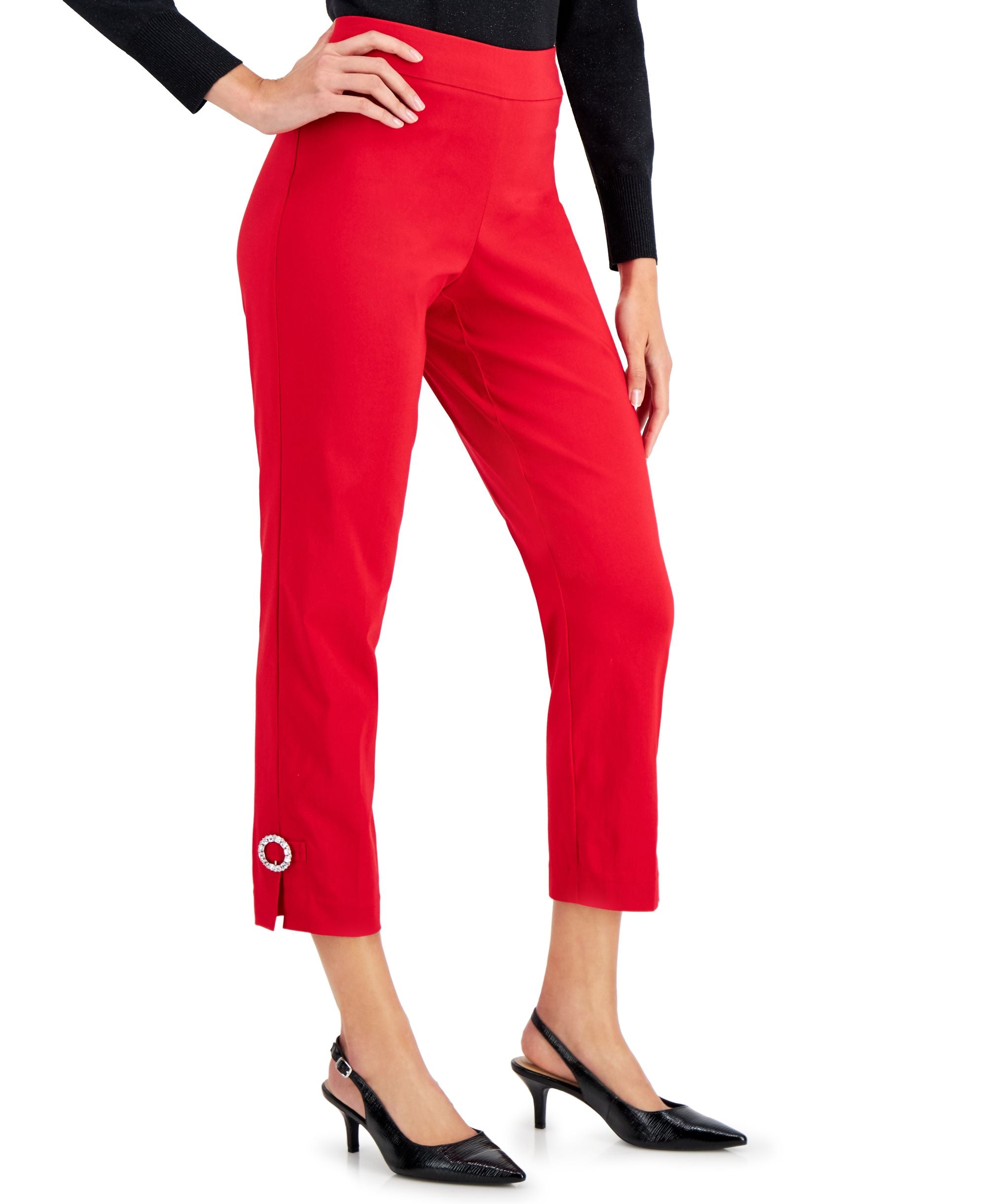 JM Collection Petite Diamonte Buckle-Cuff Pull-On Pants