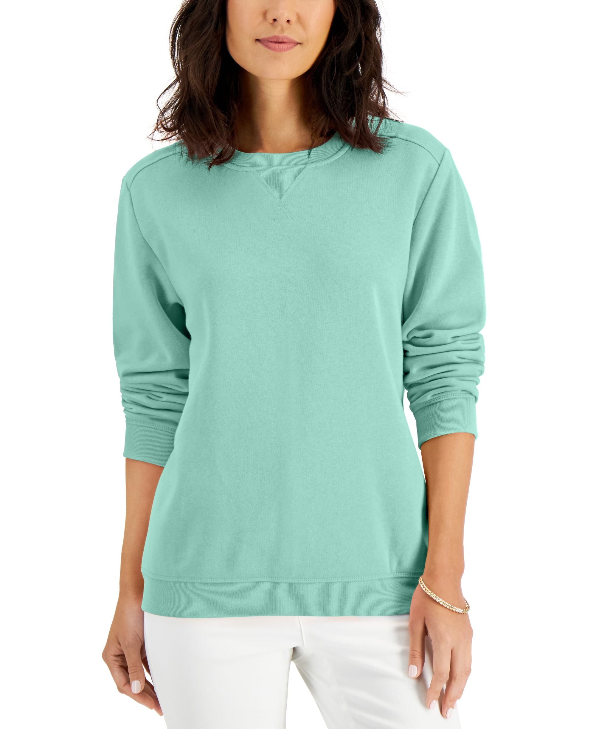 Karen Scott Crew Neck Fleece Sweatshirt