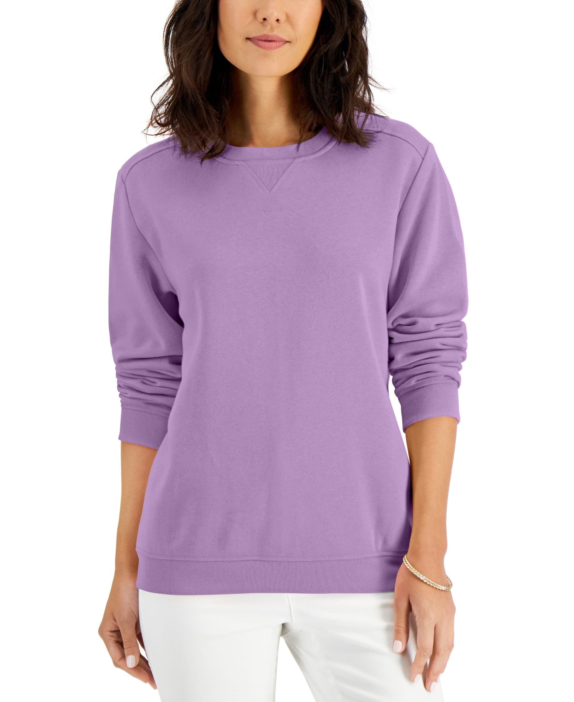 Karen Scott Crew Neck Fleece Sweatshirt