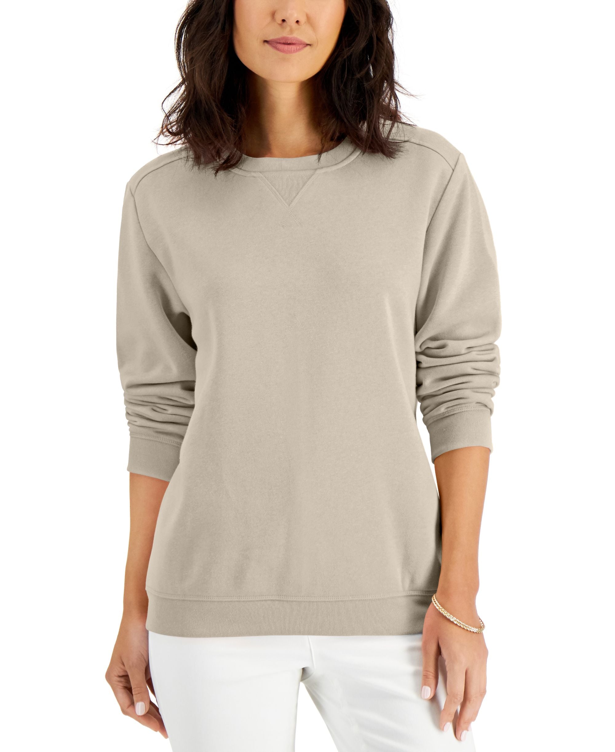 Karen Scott Crew Neck Fleece Sweatshirt