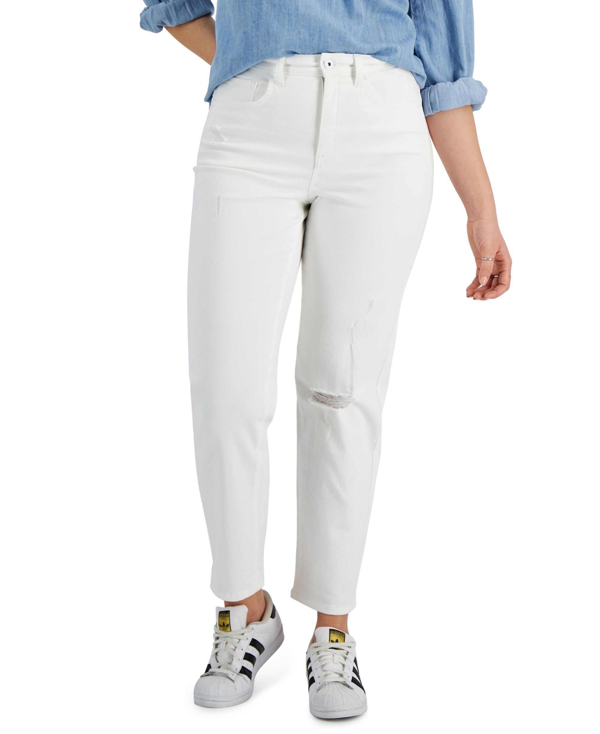 Style & Co Womens Destructed Straight Leg Mom Jeans