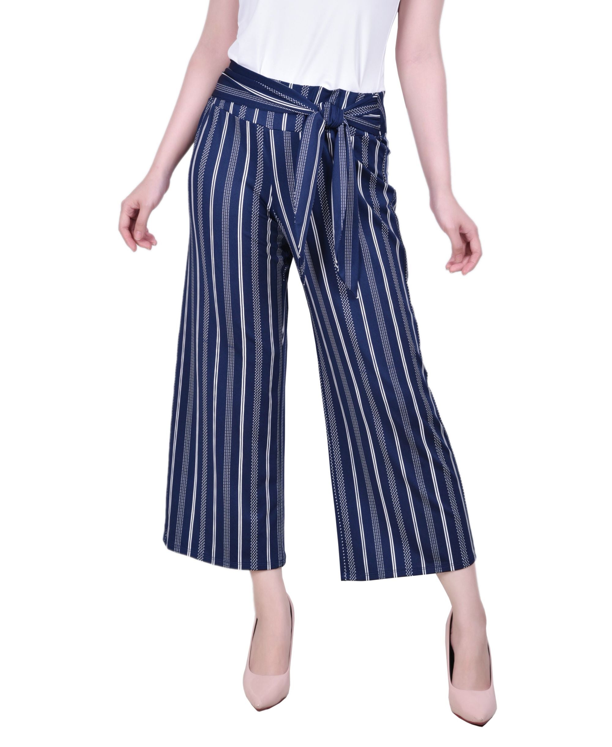 Petite Cropped Pull On Pants with Sash