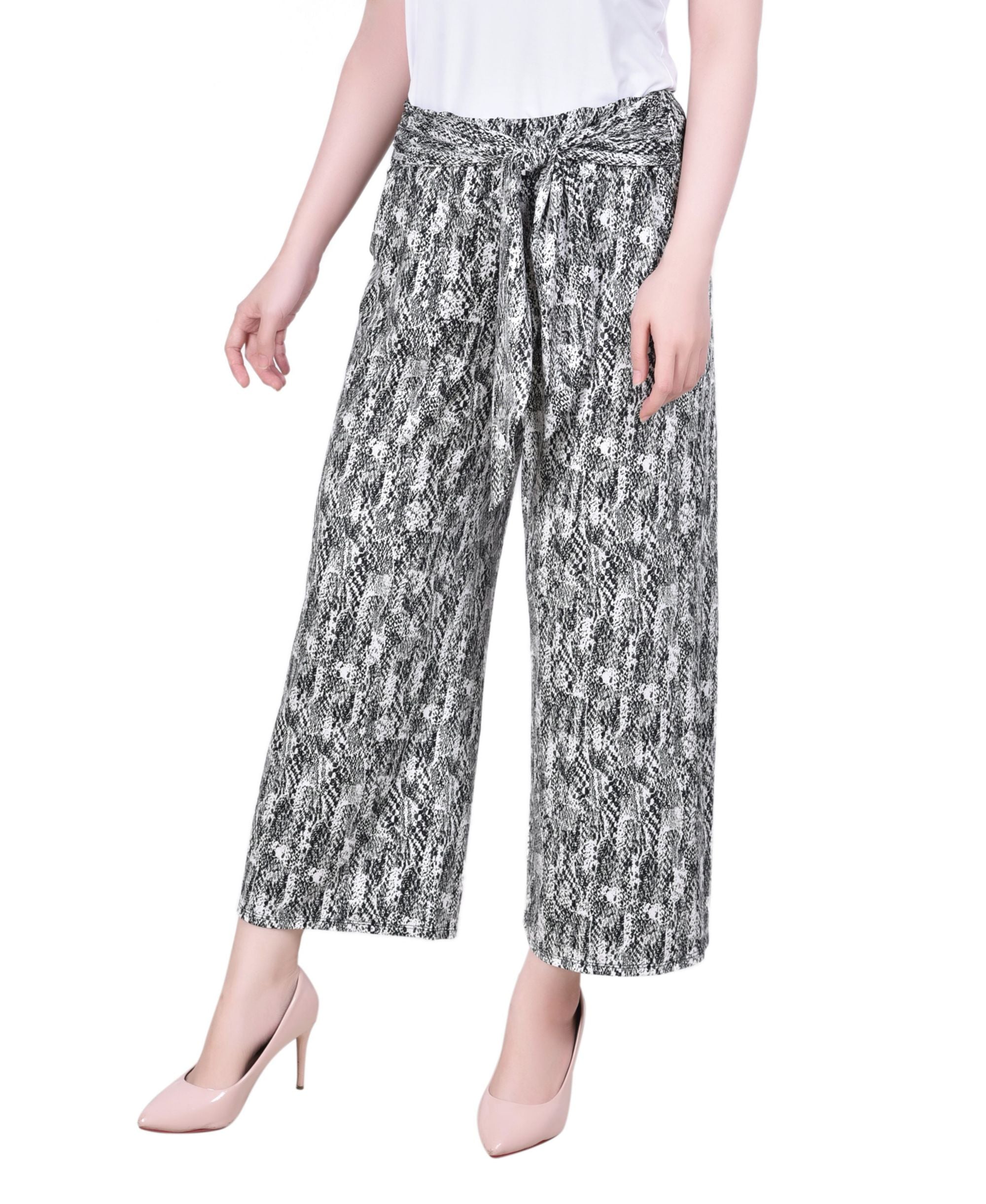 Petite Cropped Pull On Pants with Sash