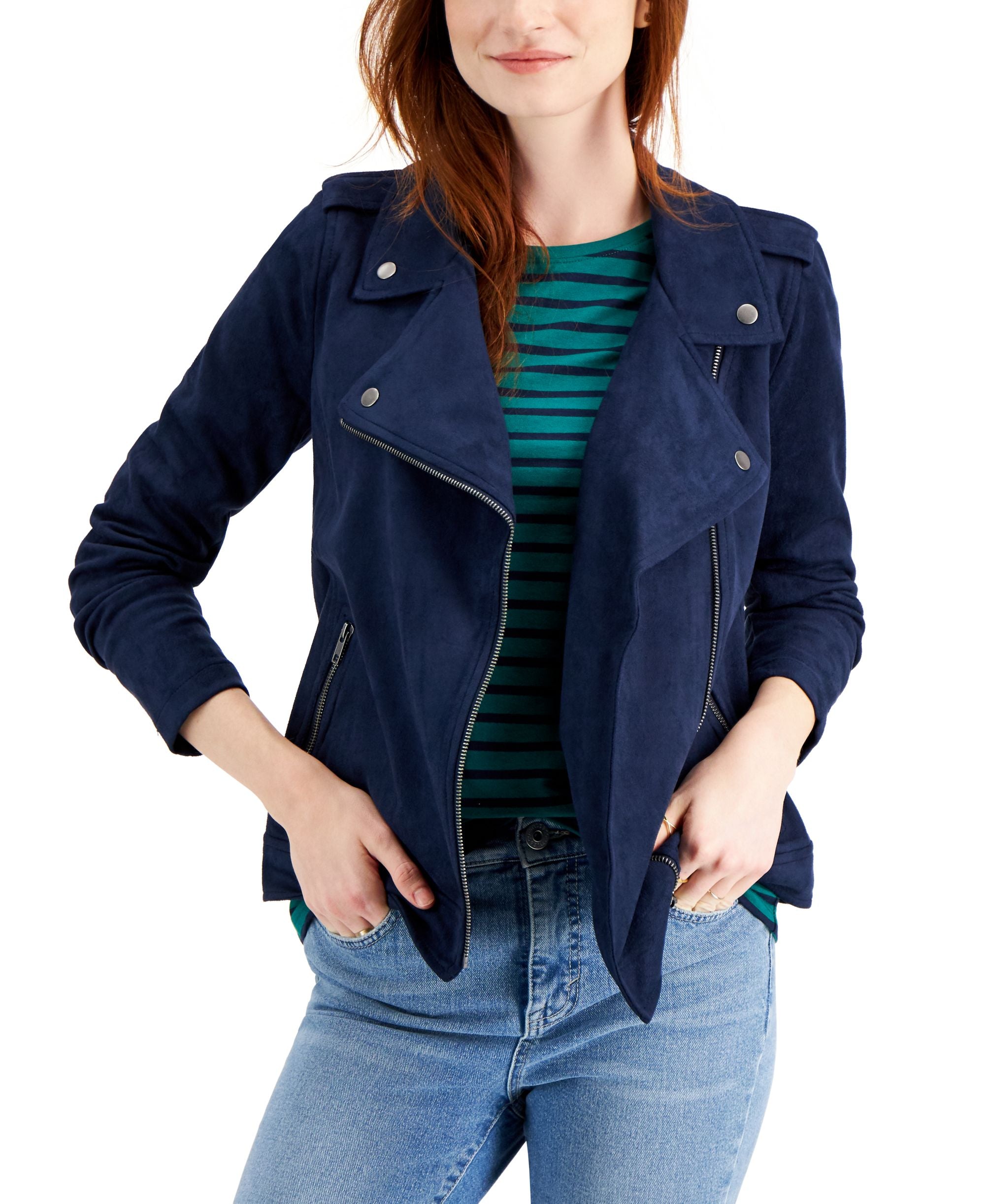 Style & Co Petite Faux Suede Moto Jacket