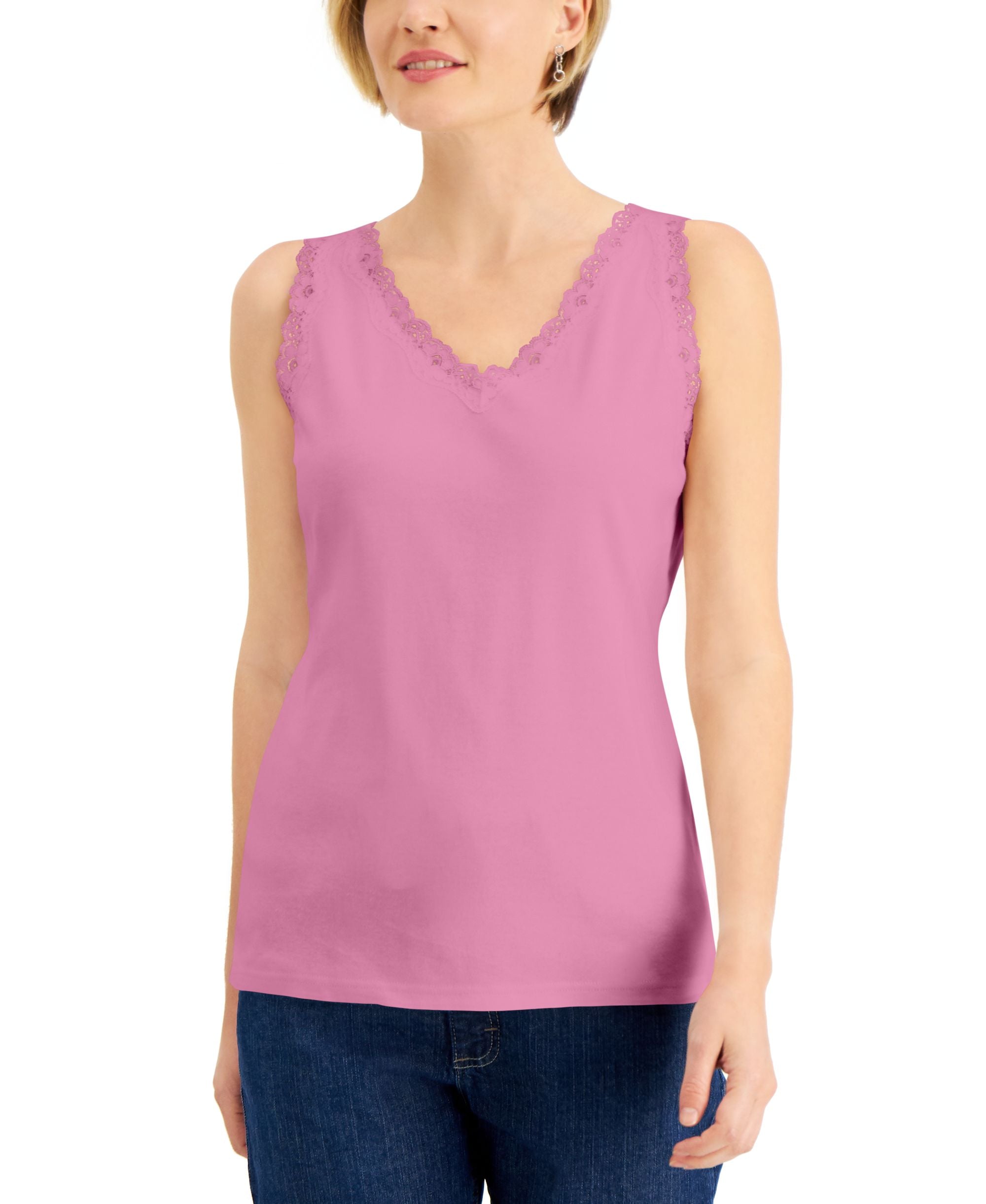 Cotton Scalloped-Lace Tank Top