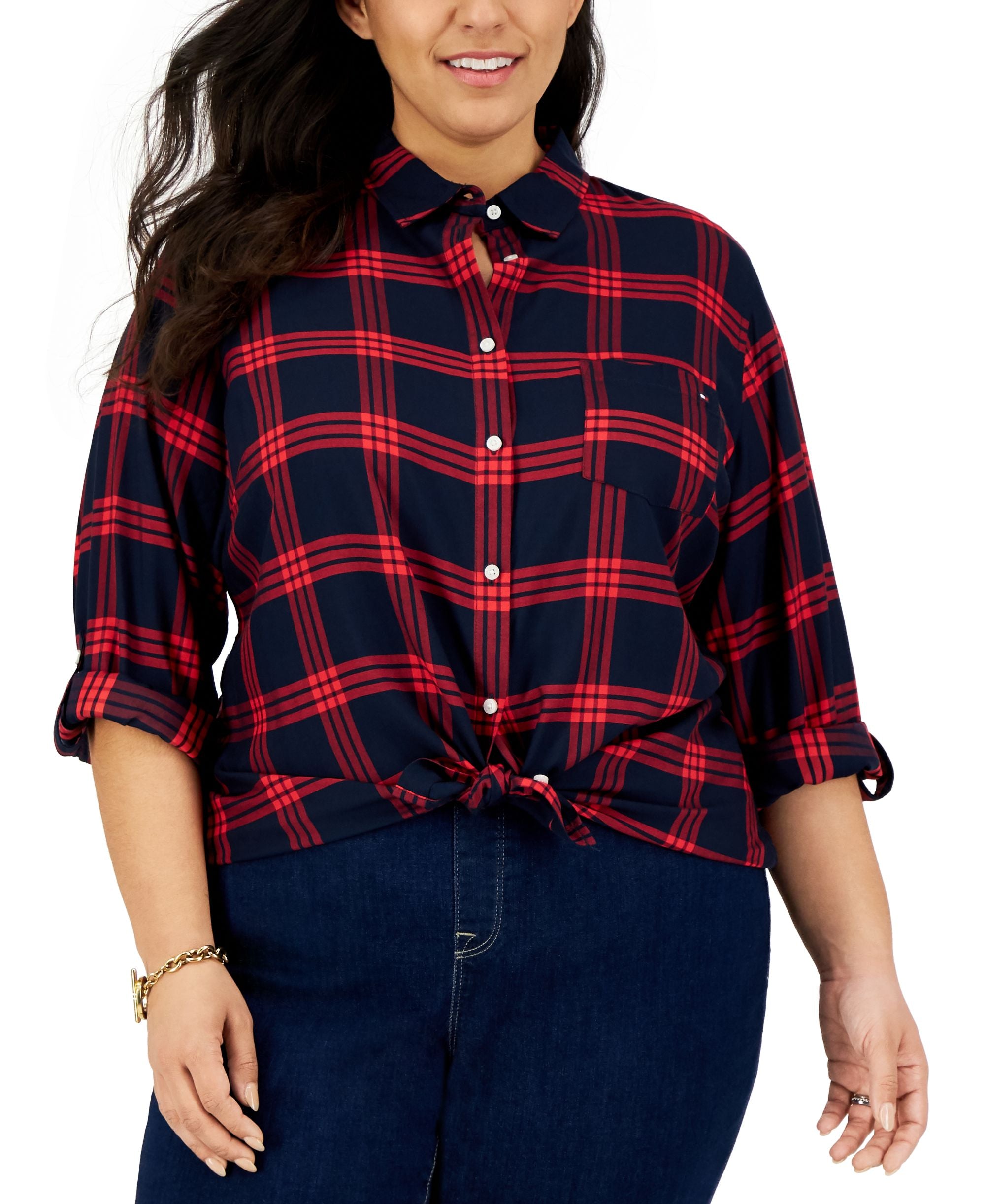 Tommy Hilfiger Plus Size Cotton Plaid Utility Shirt