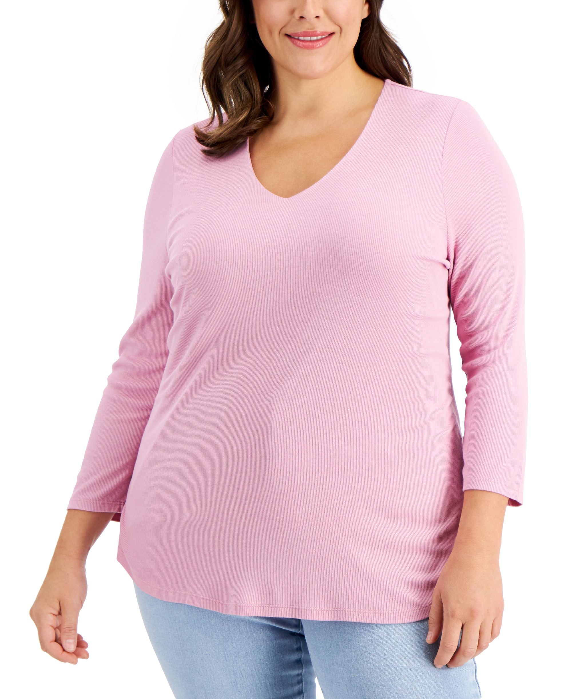 INC International Concepts Plus Size Ribbed V Neck Top