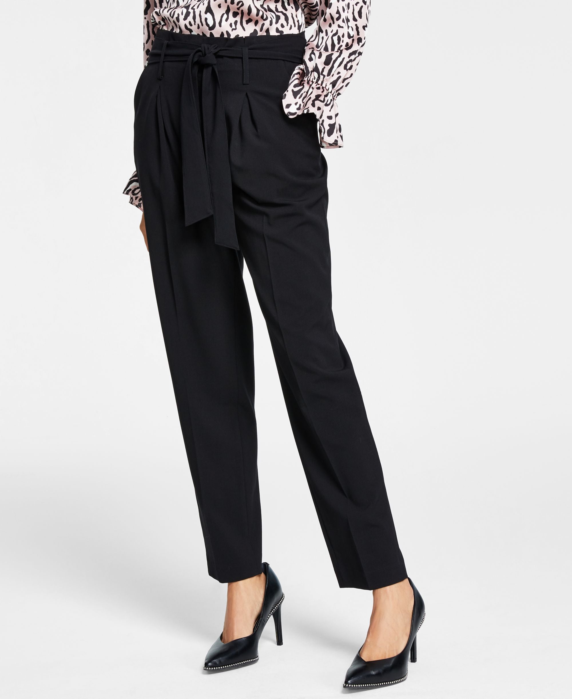 Bar III Belted Paperbag Waist Pants
