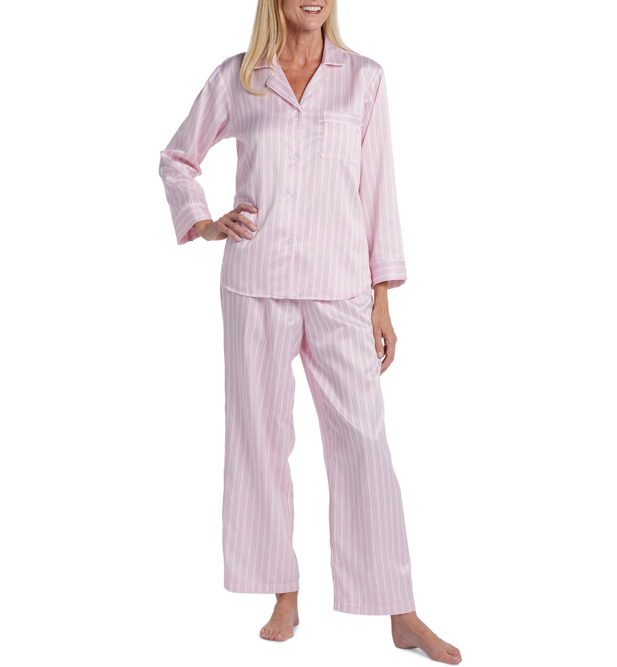Miss Elaine Brushed Back Satin Notch Collar Pajama Set