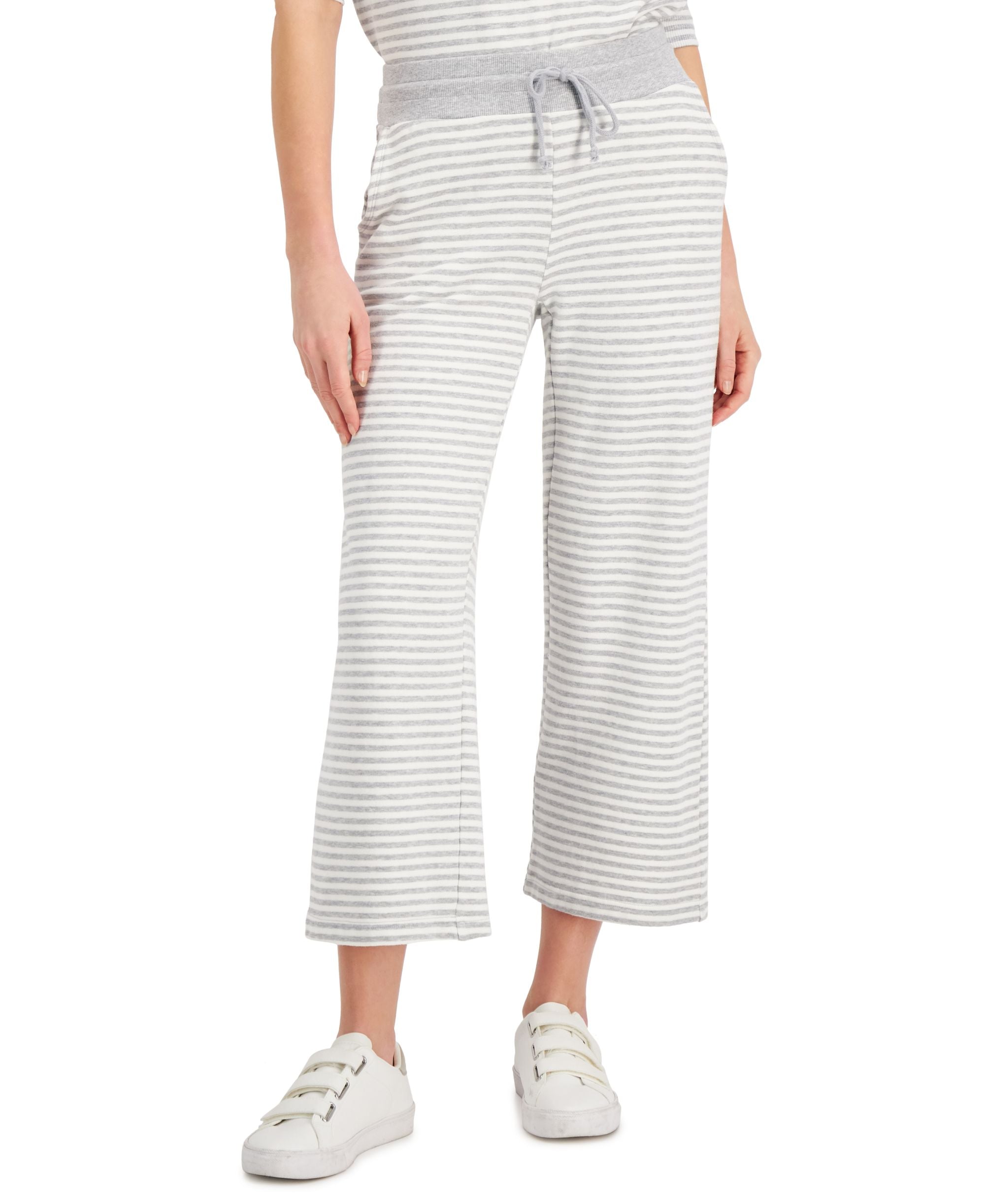 Style & Co Petite Striped Cropped Wide Leg Sweatpants