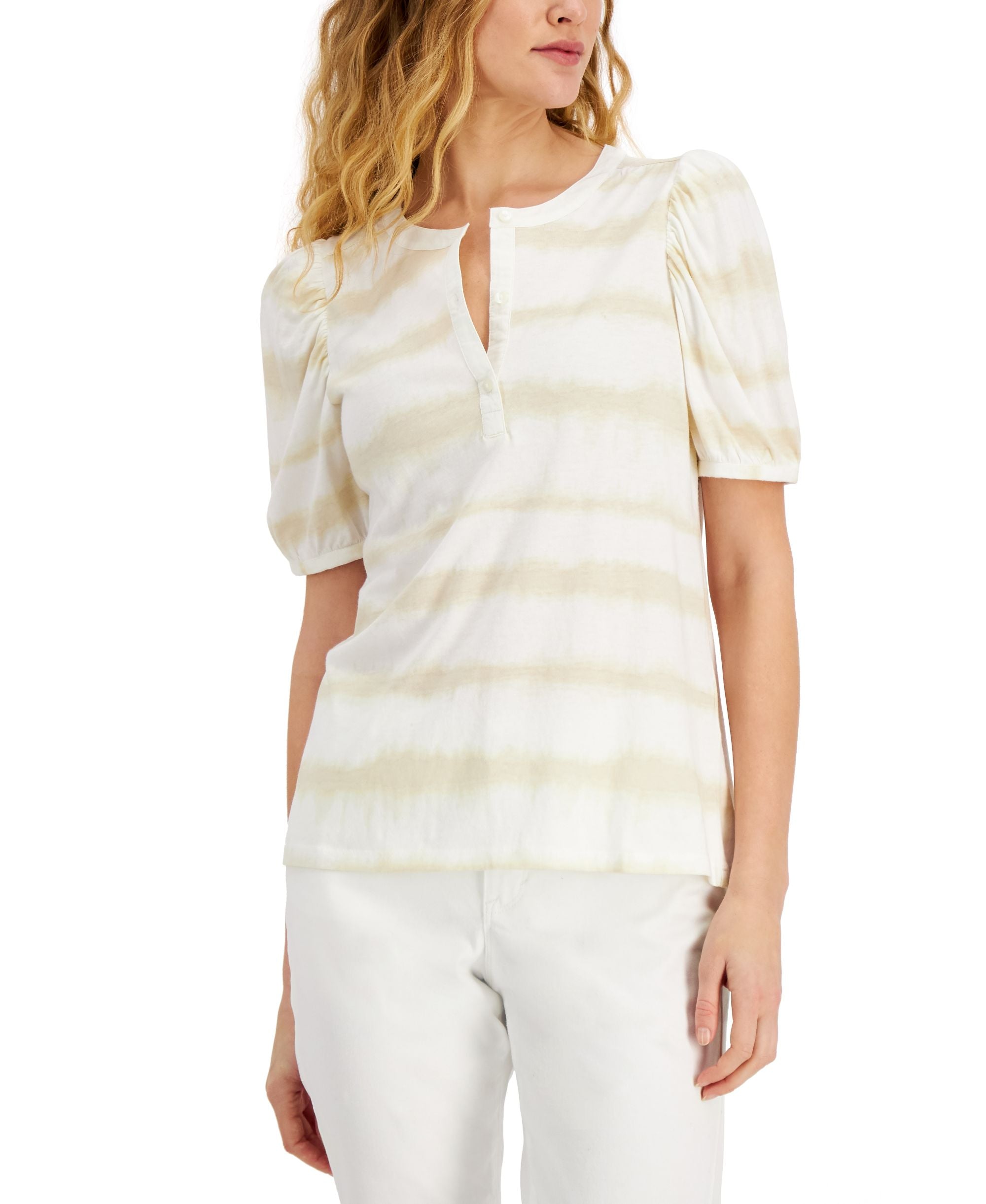Style & Co Striped Puff Sleeve Top