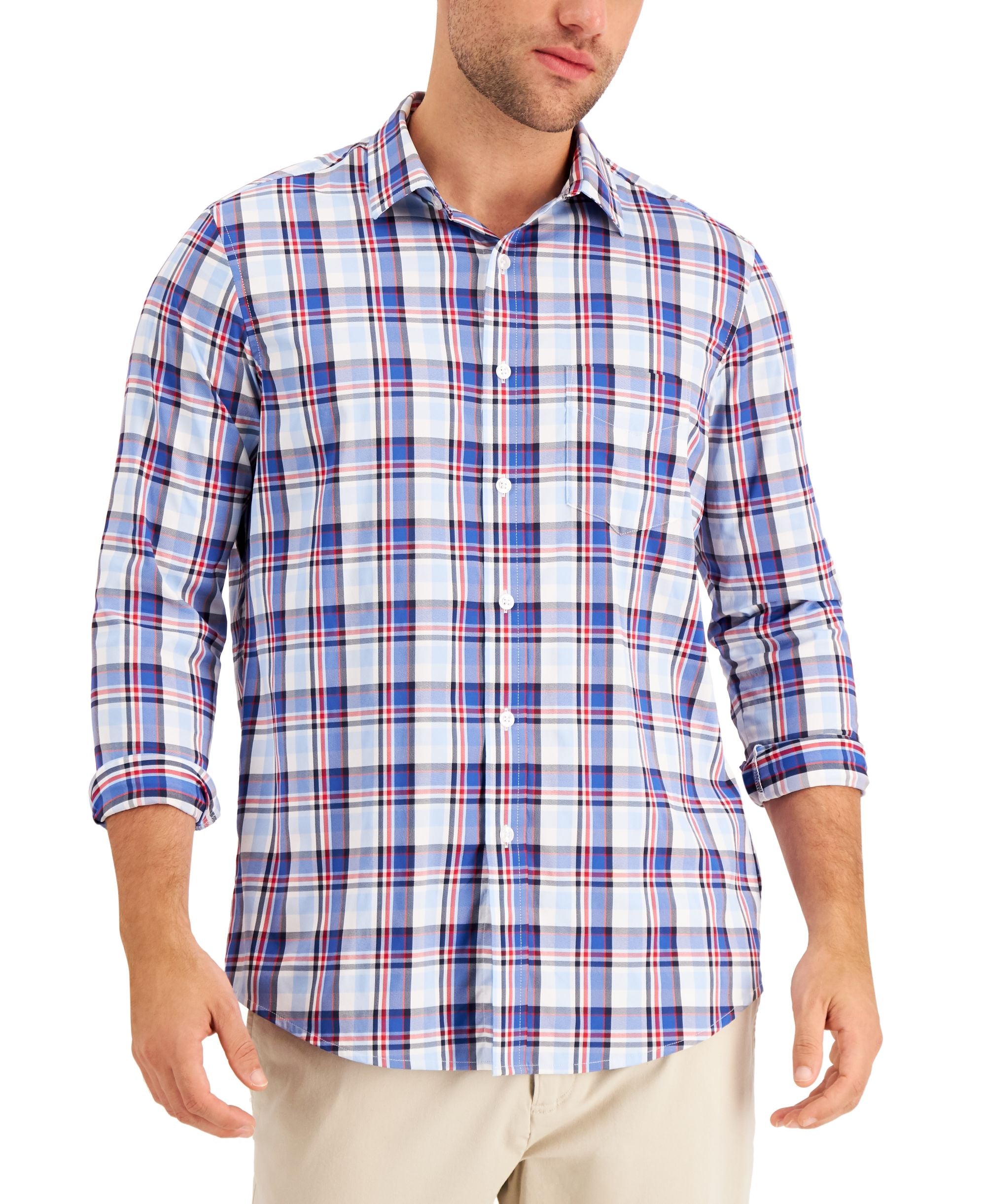 Club Room Mens Mini Check Performance Shirt