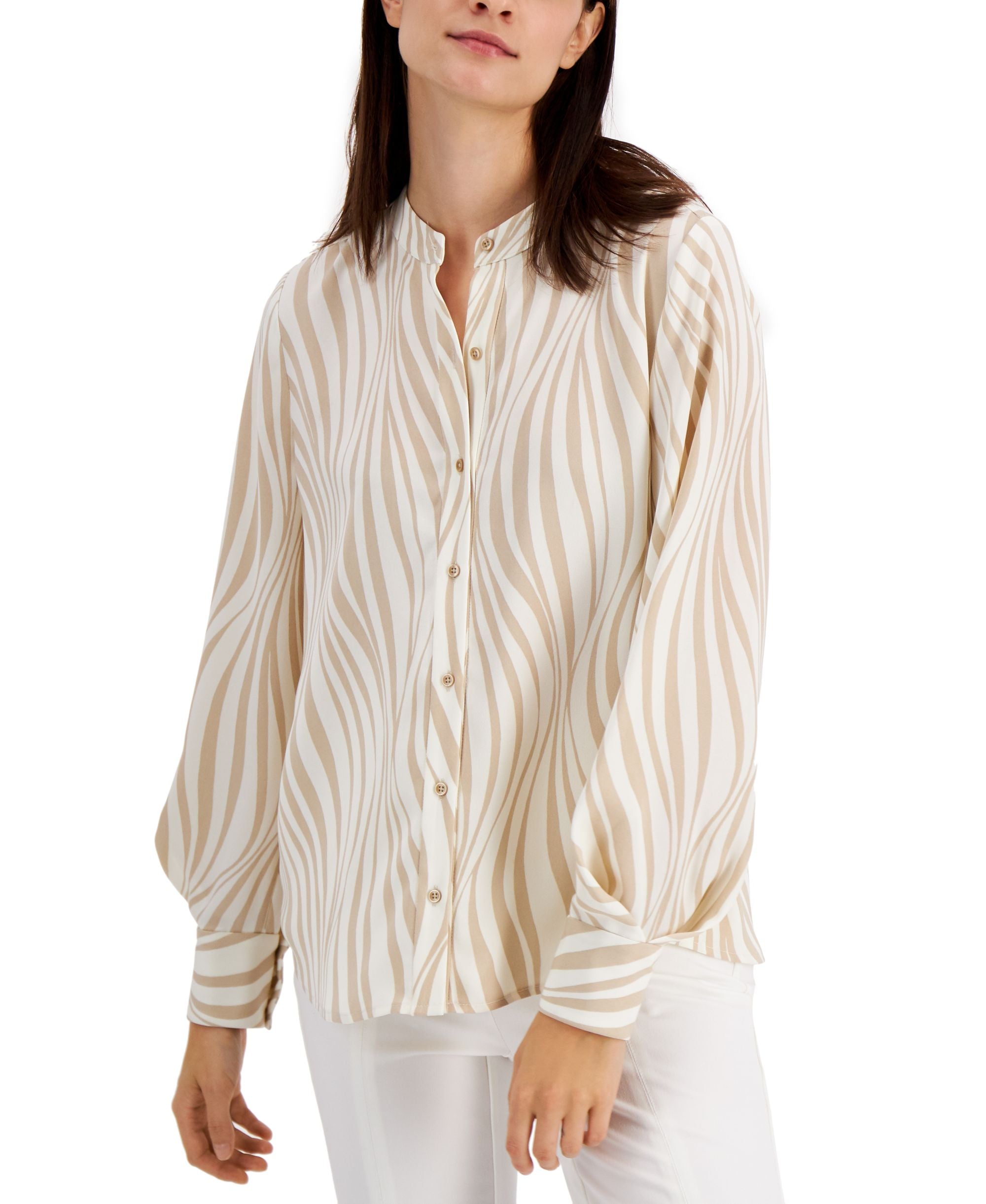 Alfani Womens Printed Button Down Top