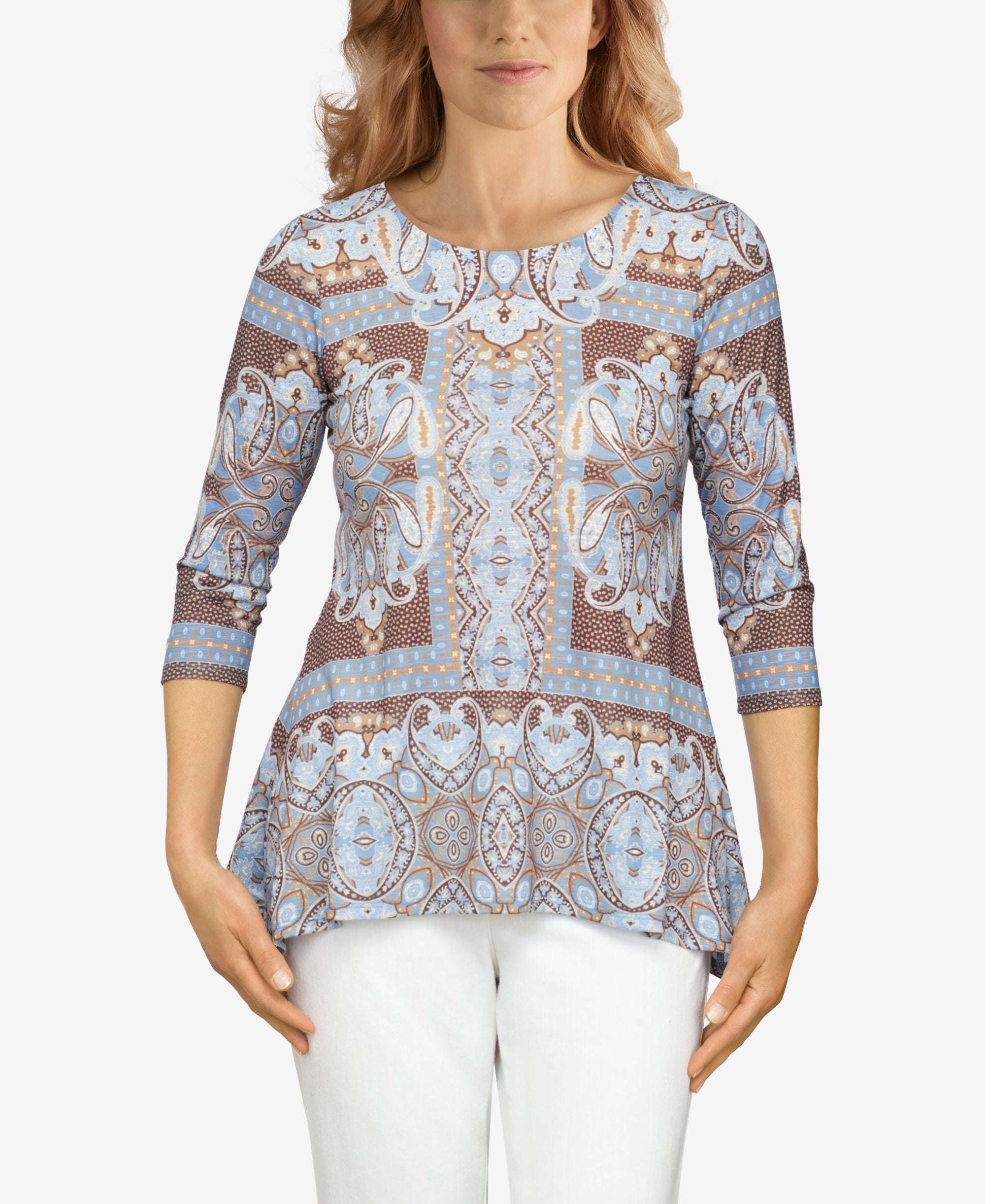 Ruby Rd. Petite Embellished Kaleidoscope Paisley Printed Top