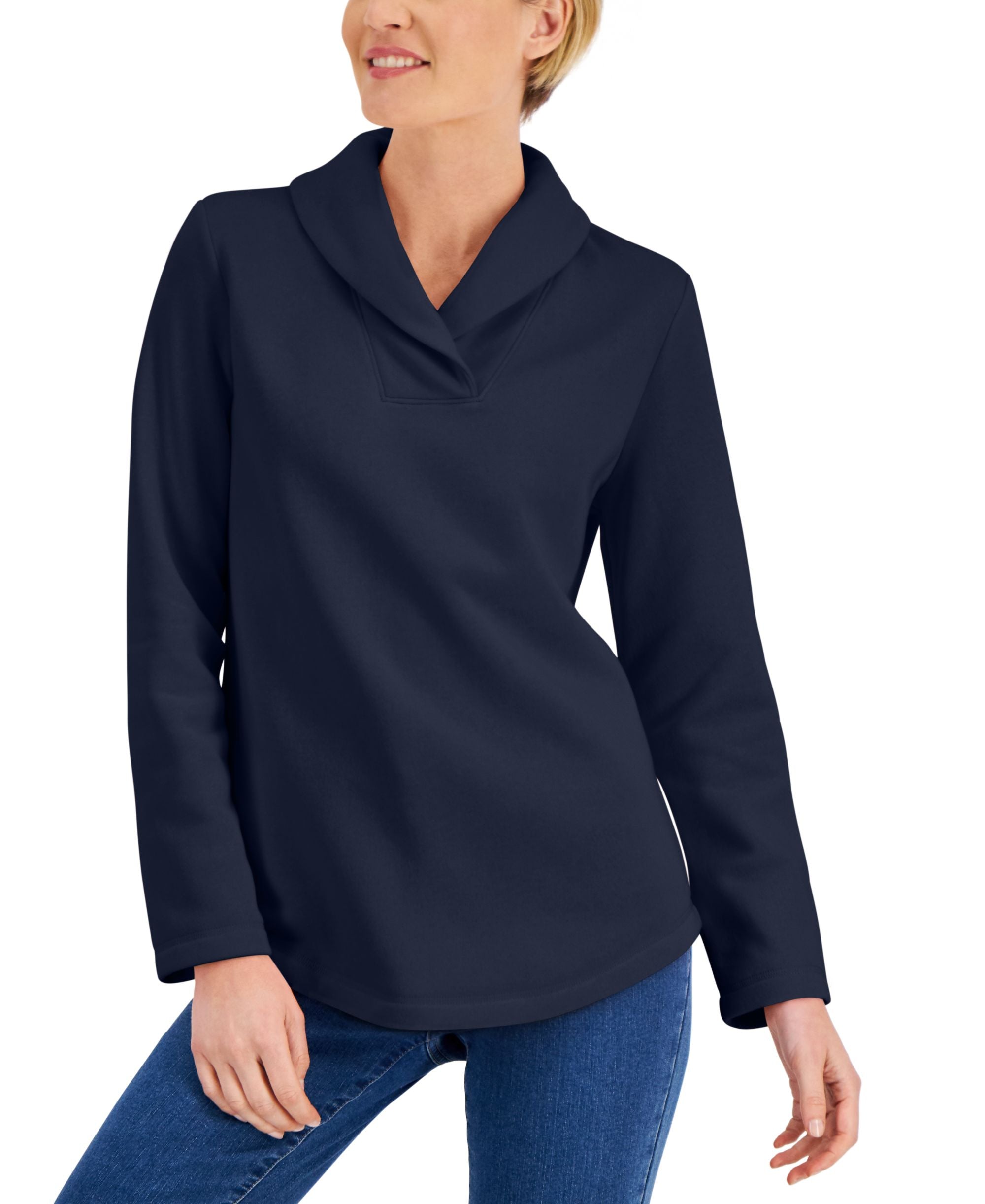 Karen Scott Shawl Collar Fleece Long Sleeve Fleece Top