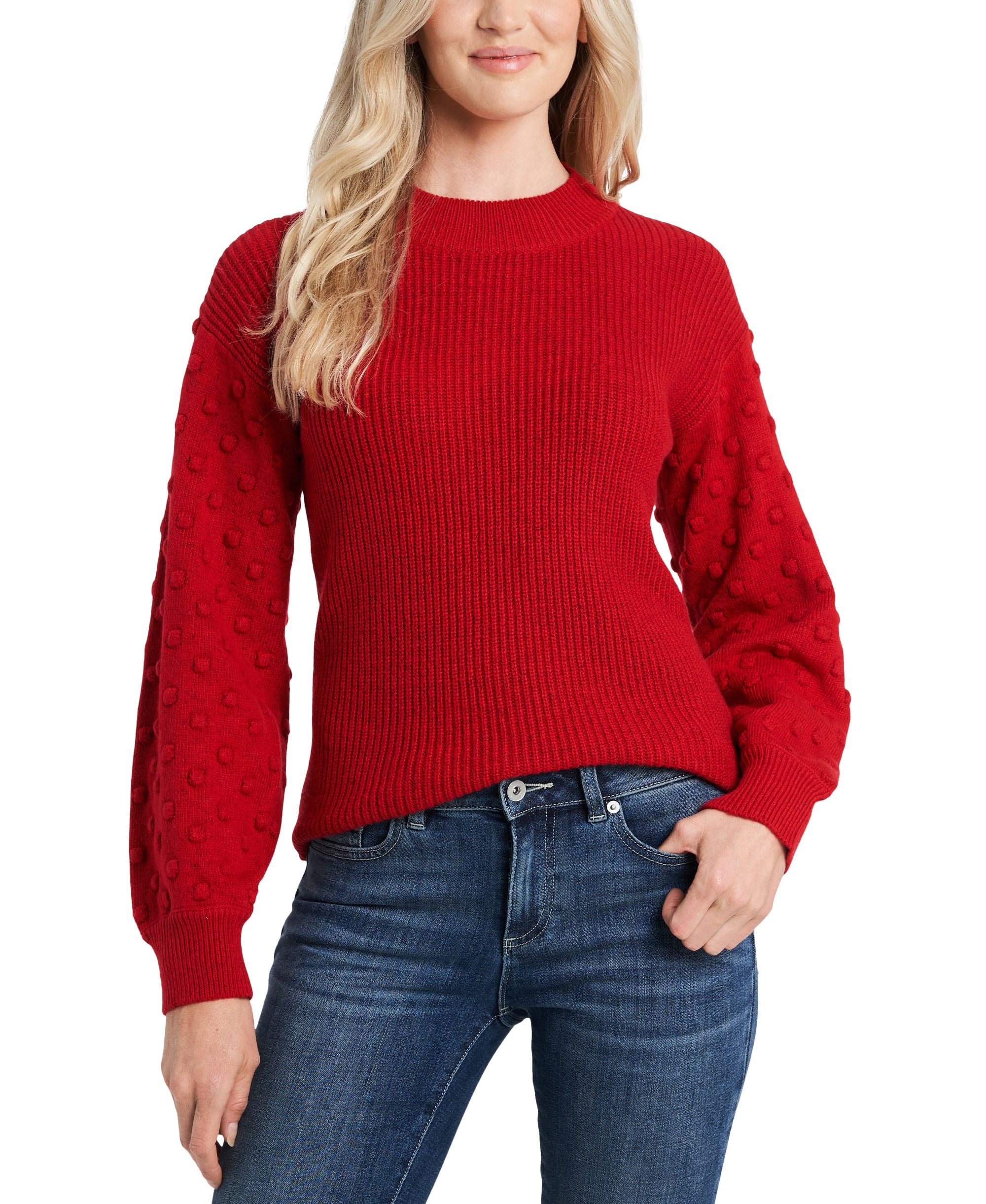 Women's Crewneck Bobble Detail Long Sleeve Sweater