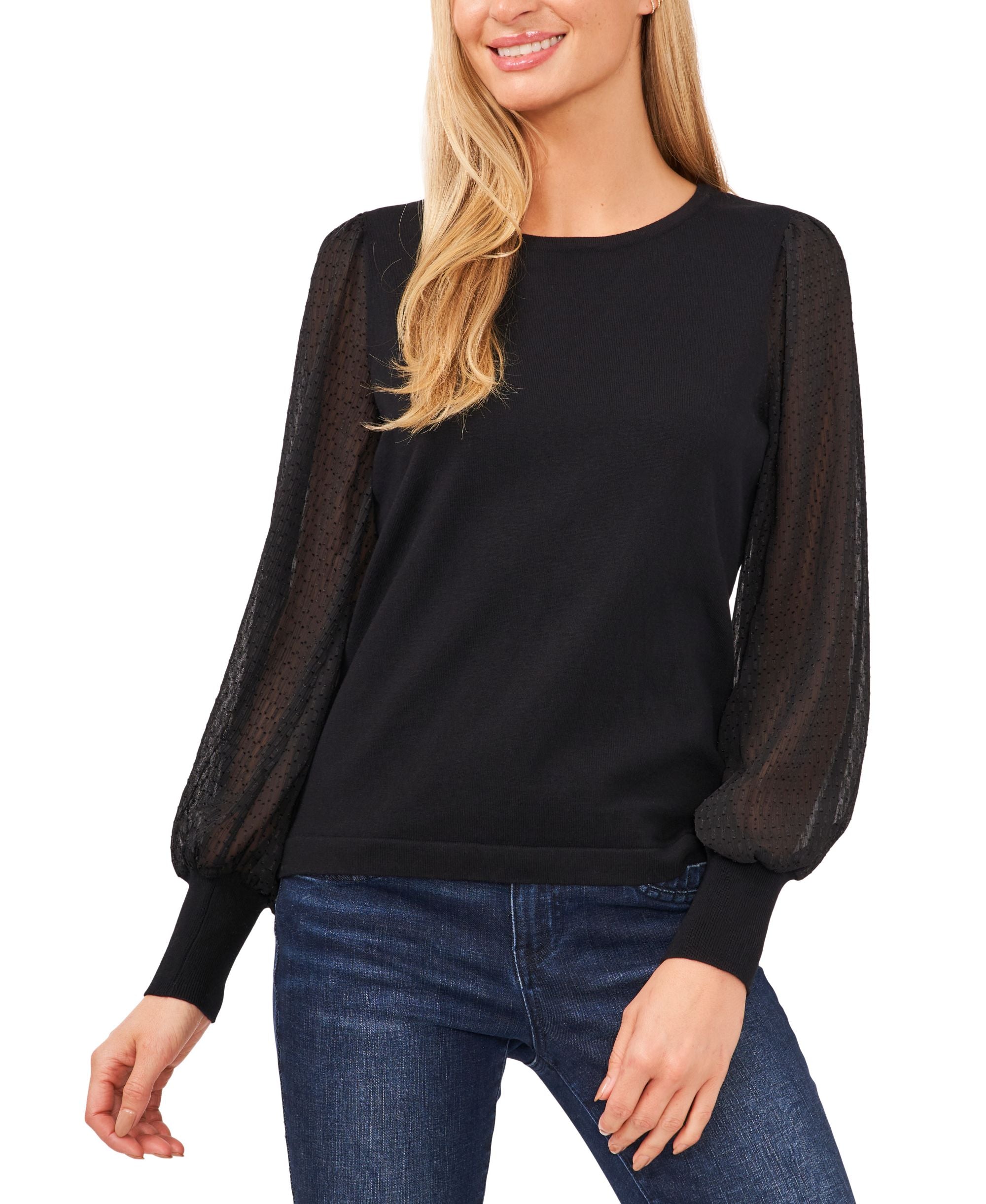 Cece Sheer Sleeve Cotton Top