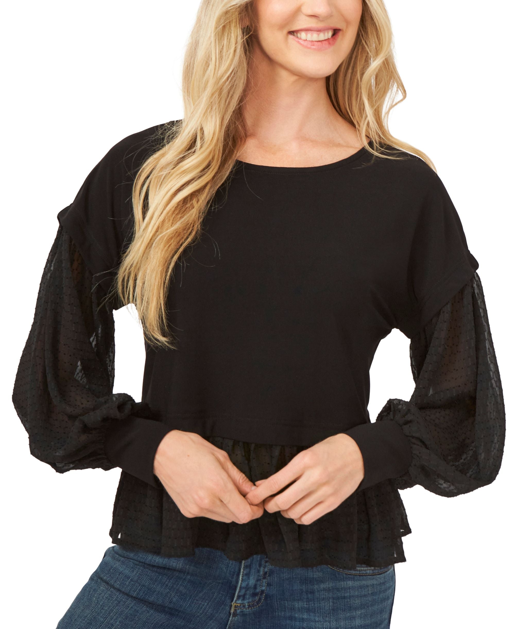 Cece Ruffled Mixed Media Top