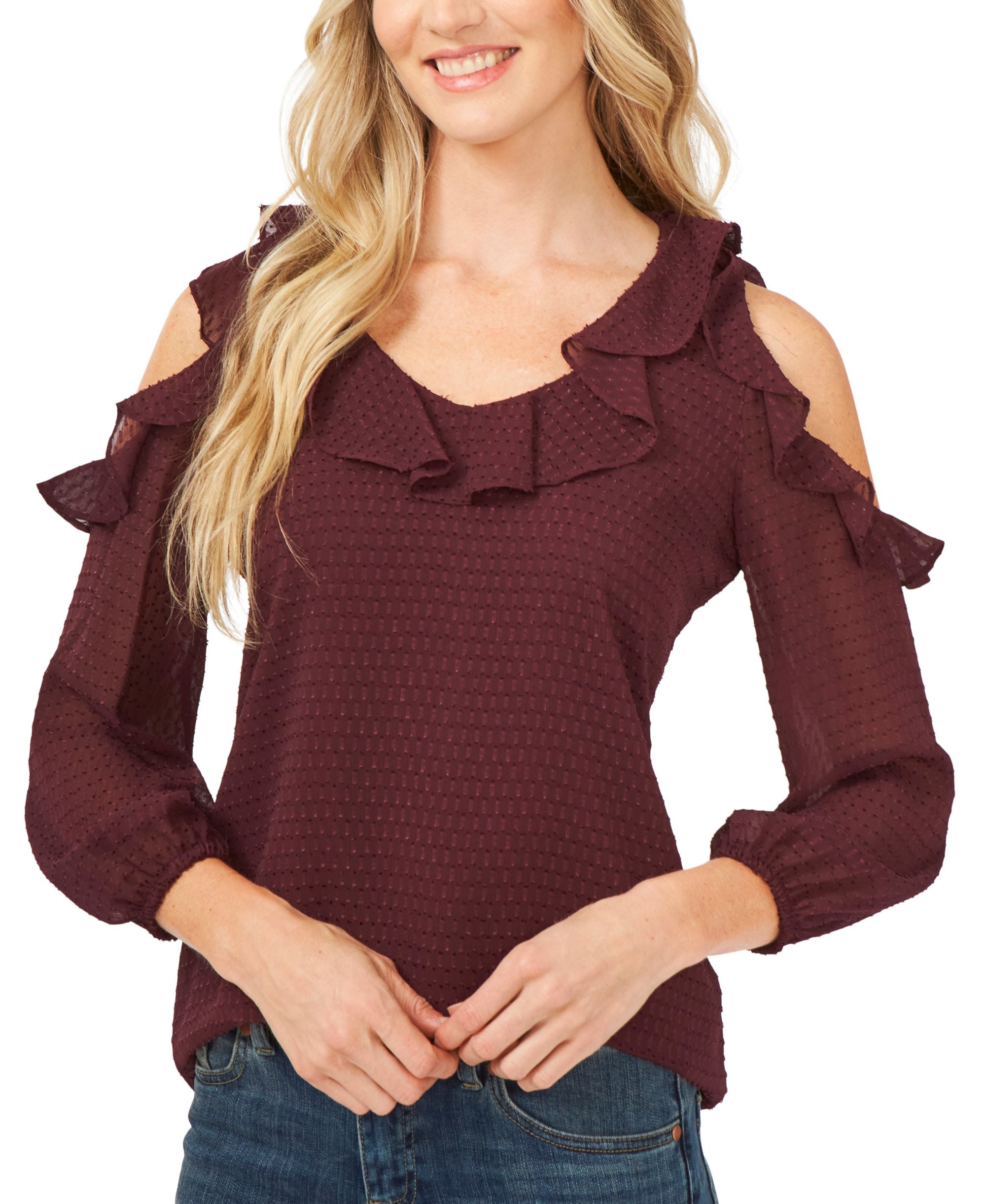 Cece Ruffled Cold Shoulder Top