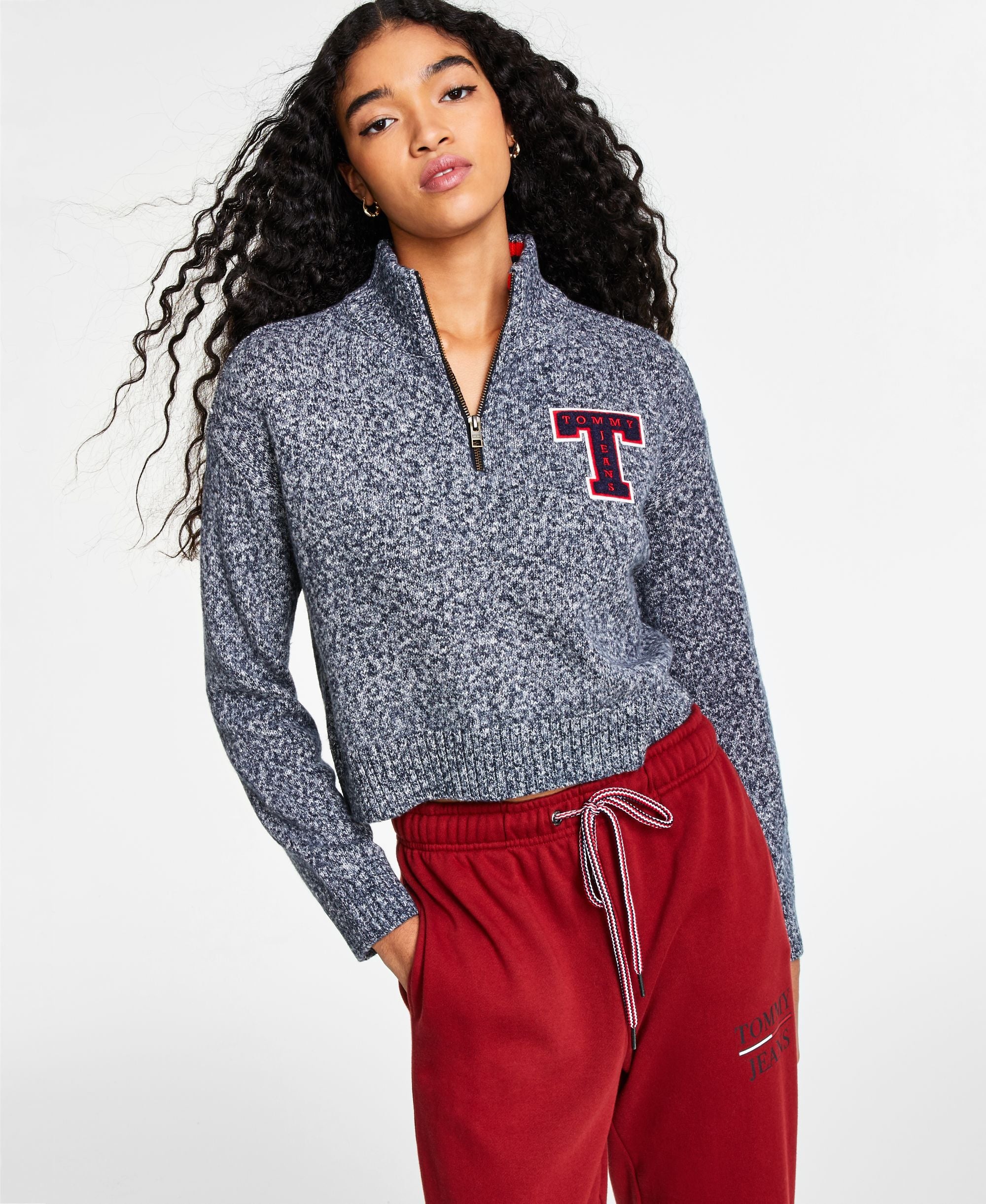 Tommy Jeans Quarter Zip Letterman Sweater
