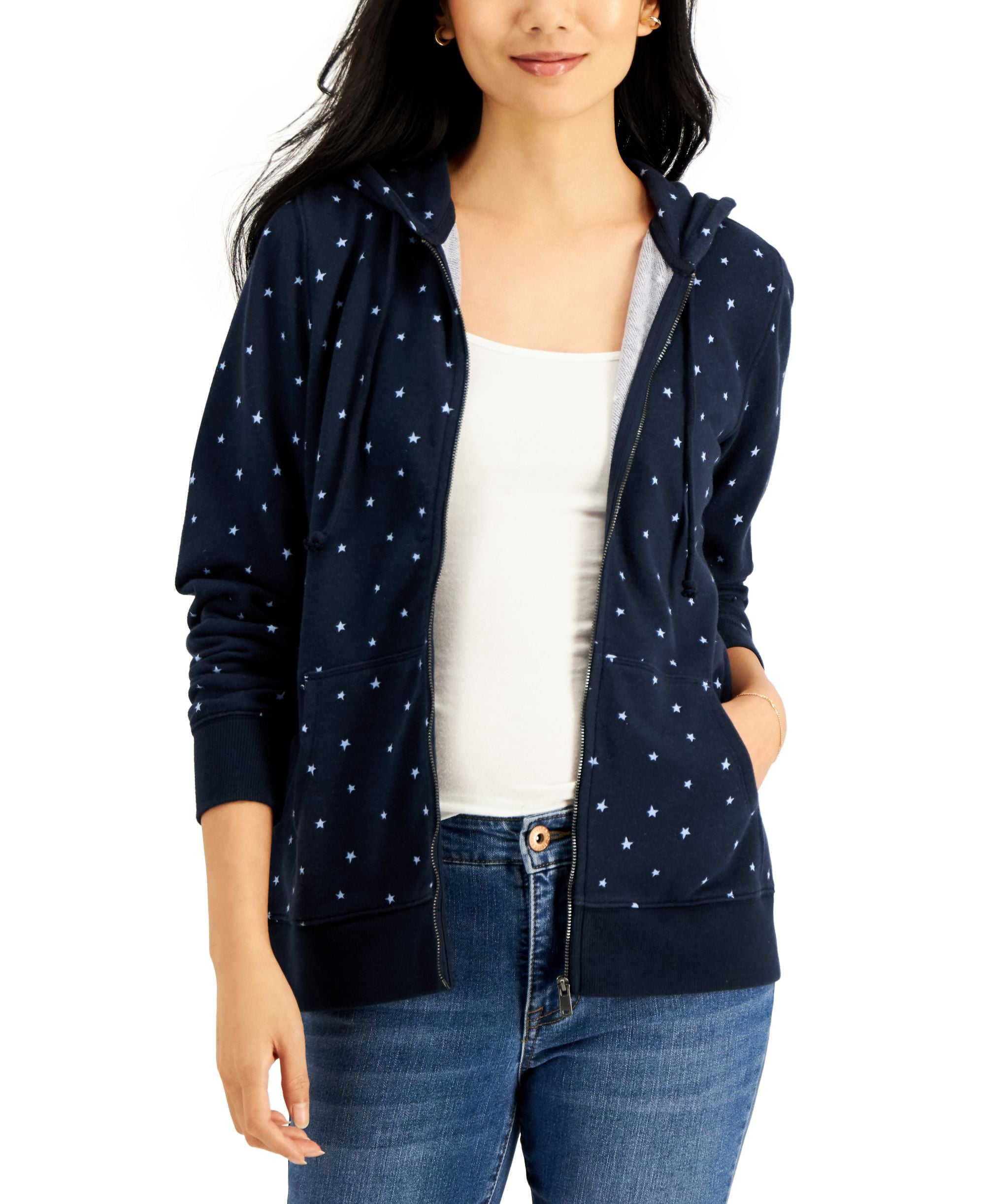 Style & Co Star Print Zip Up Hoodie