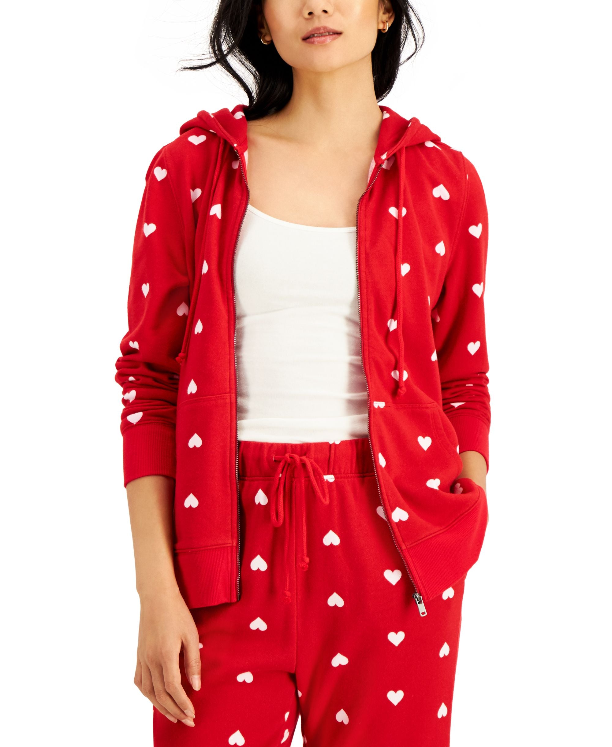Style & Co Heart Print Zip Up Hoodie