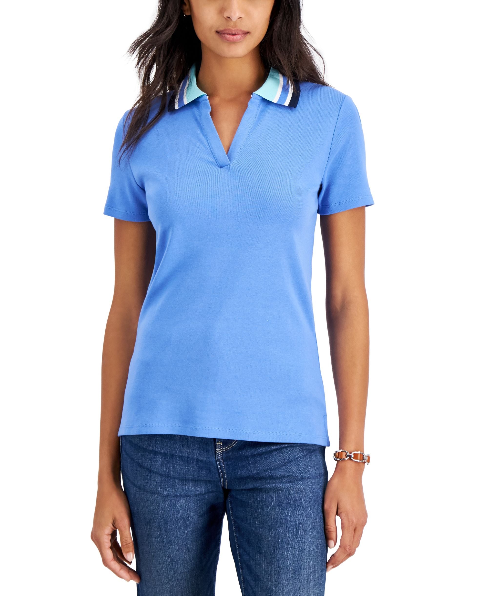 Women's Striped Collar Polo Top