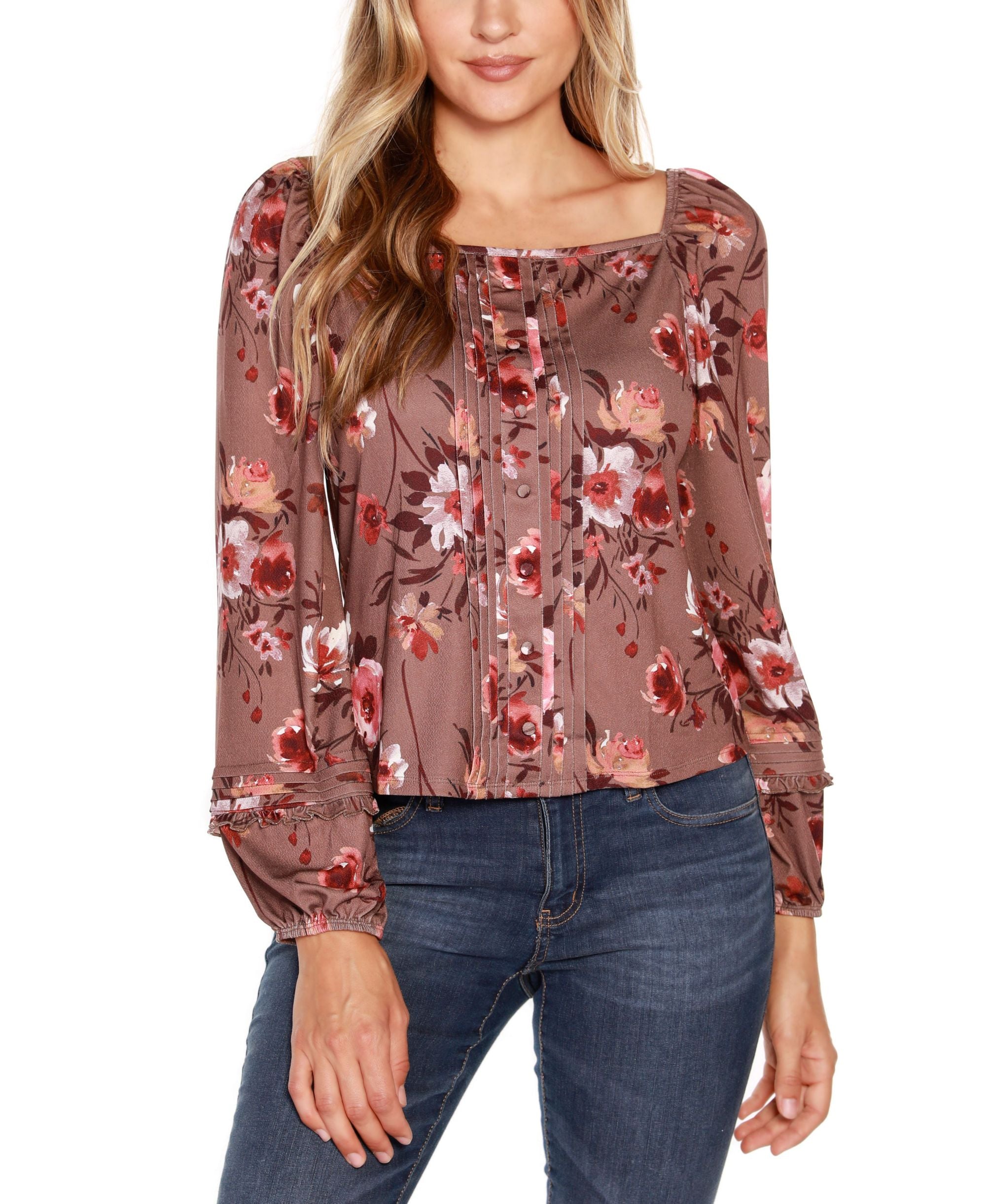 Black Label Petite Floral Peasant Top