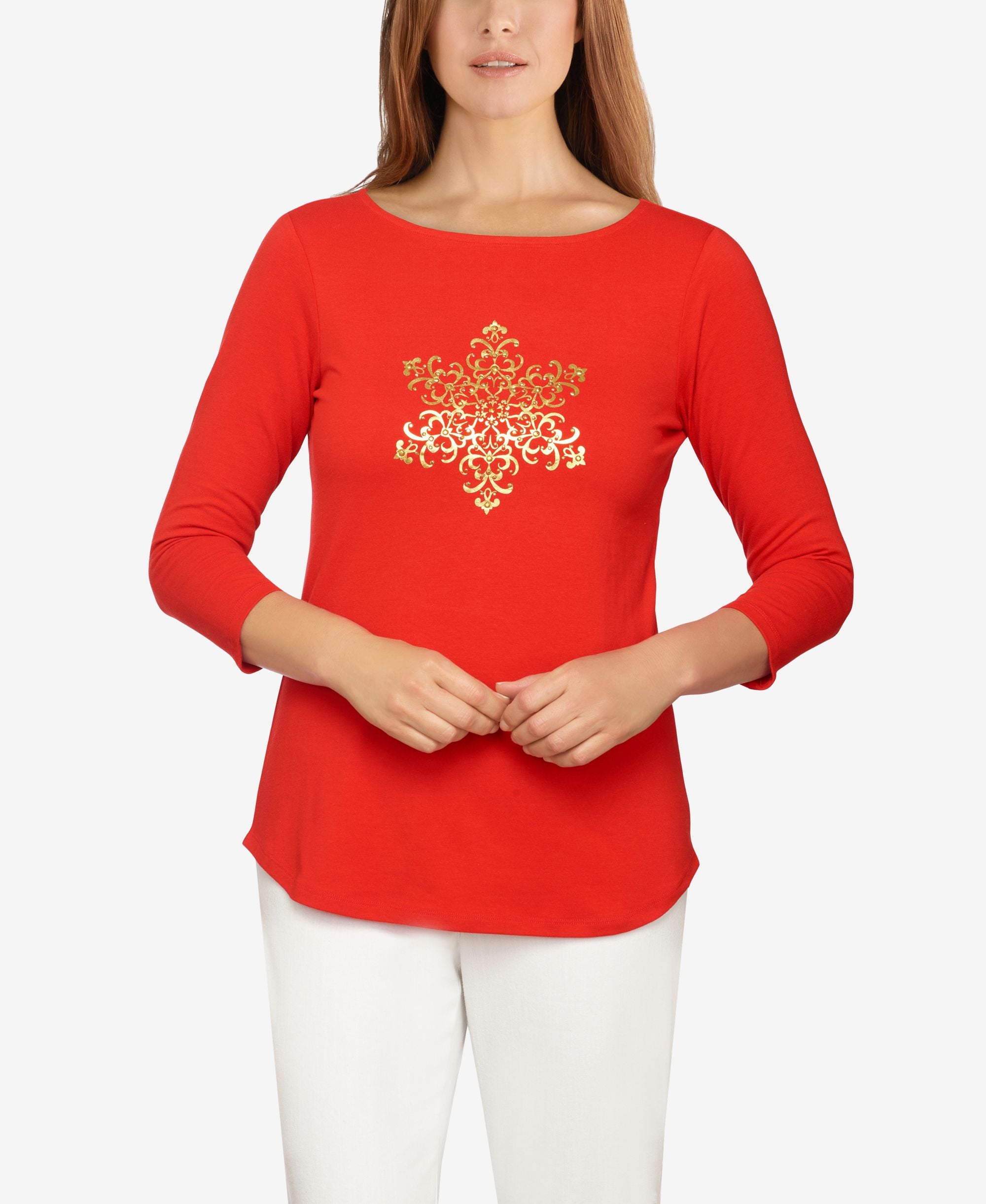 Ruby Rd. Plus Size Embellished Snowflake Top