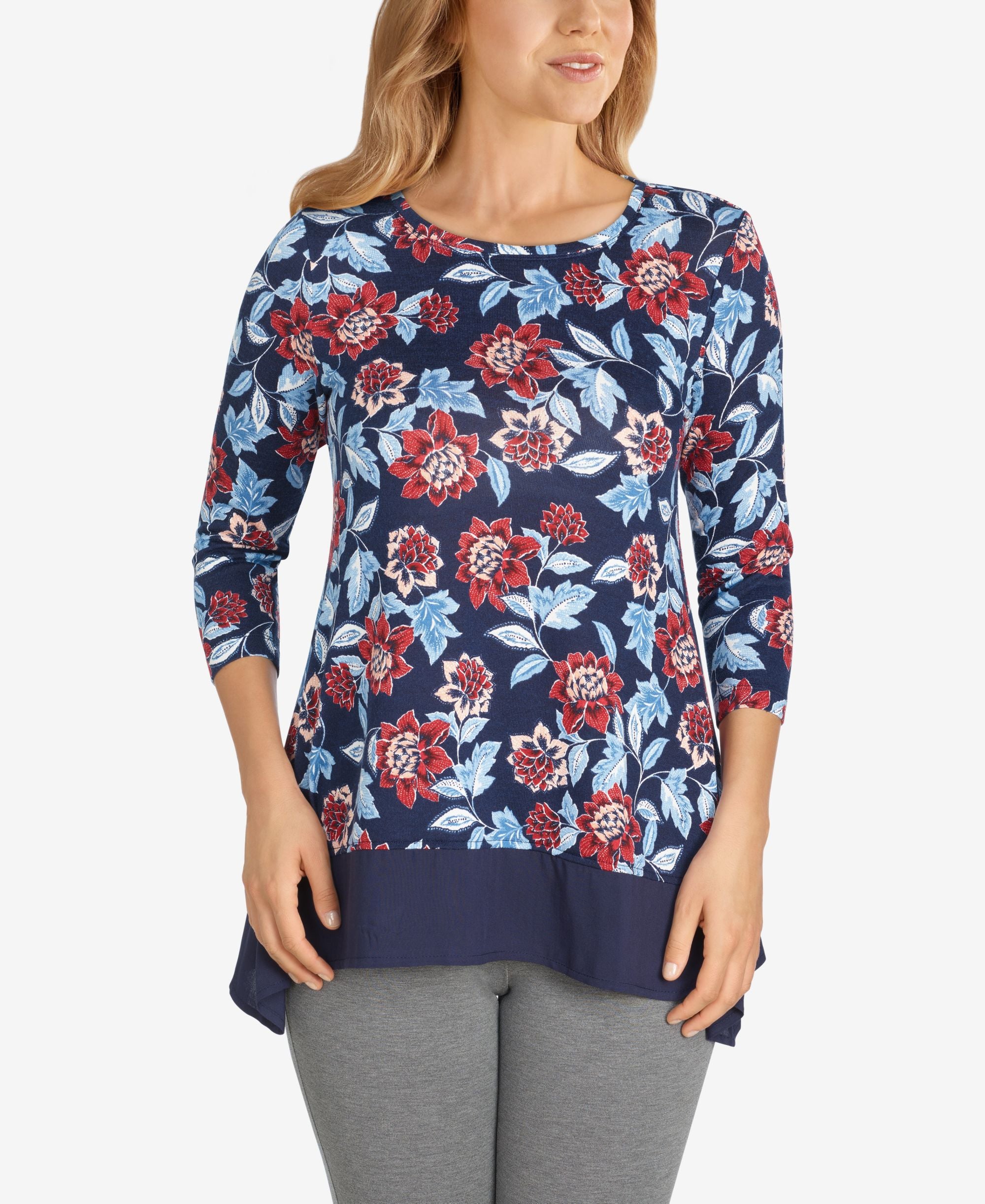 Ruby Rd. Plus Size Floral Printed Hacci Handkerchief Top