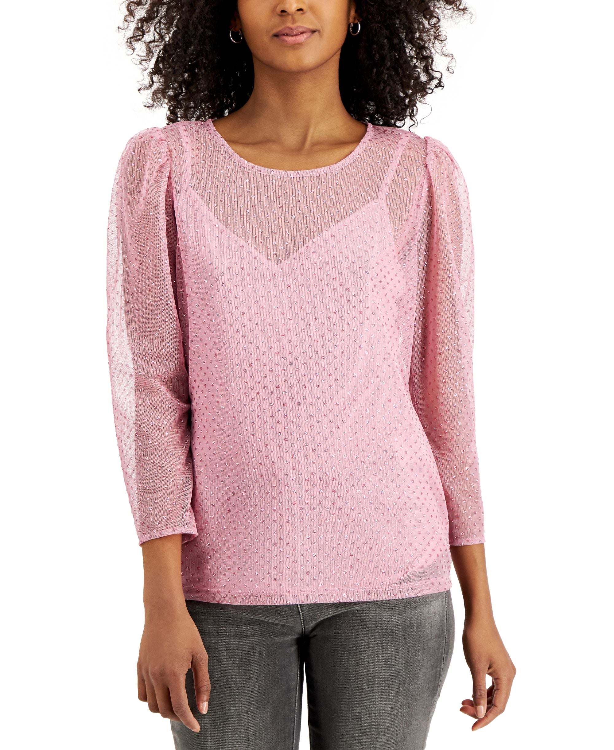 INC International Concepts Glitter Dot Mesh Top